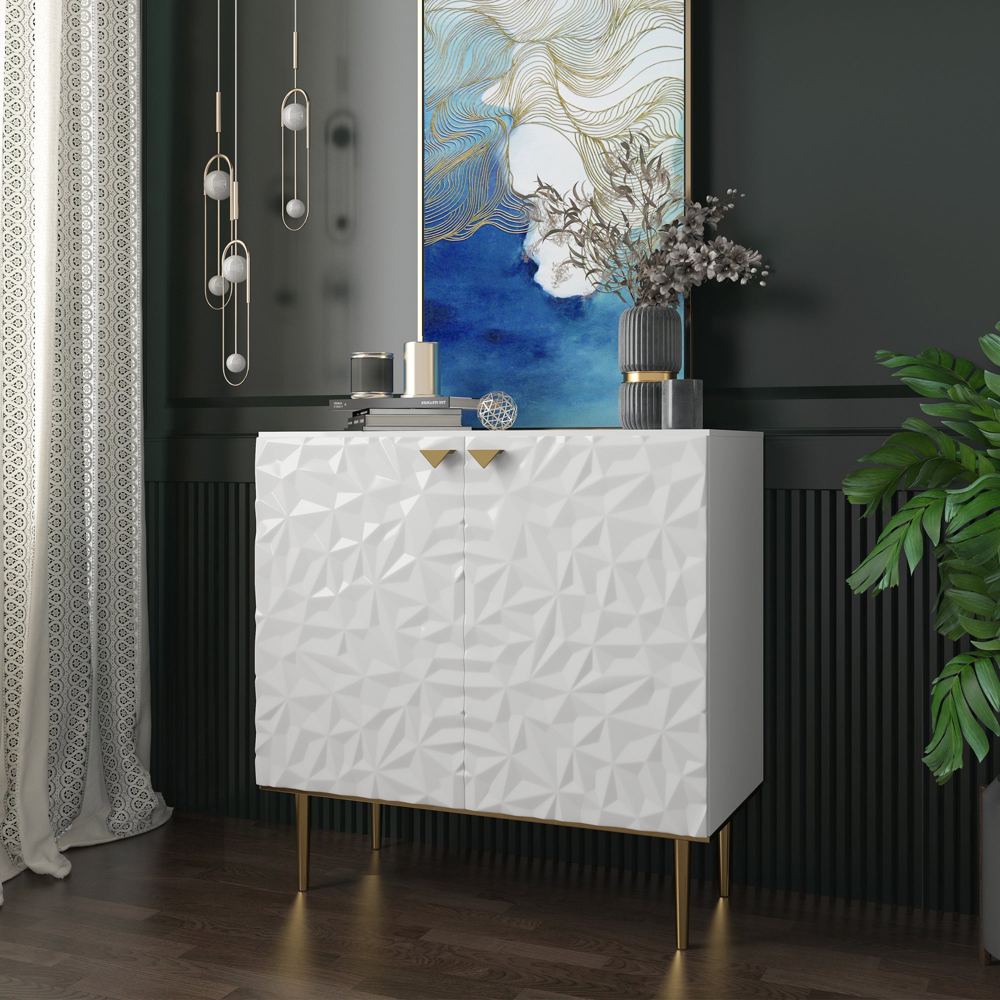 Boyel Living 2 Door Cabinet With Elegant Raised Diamond Pattern