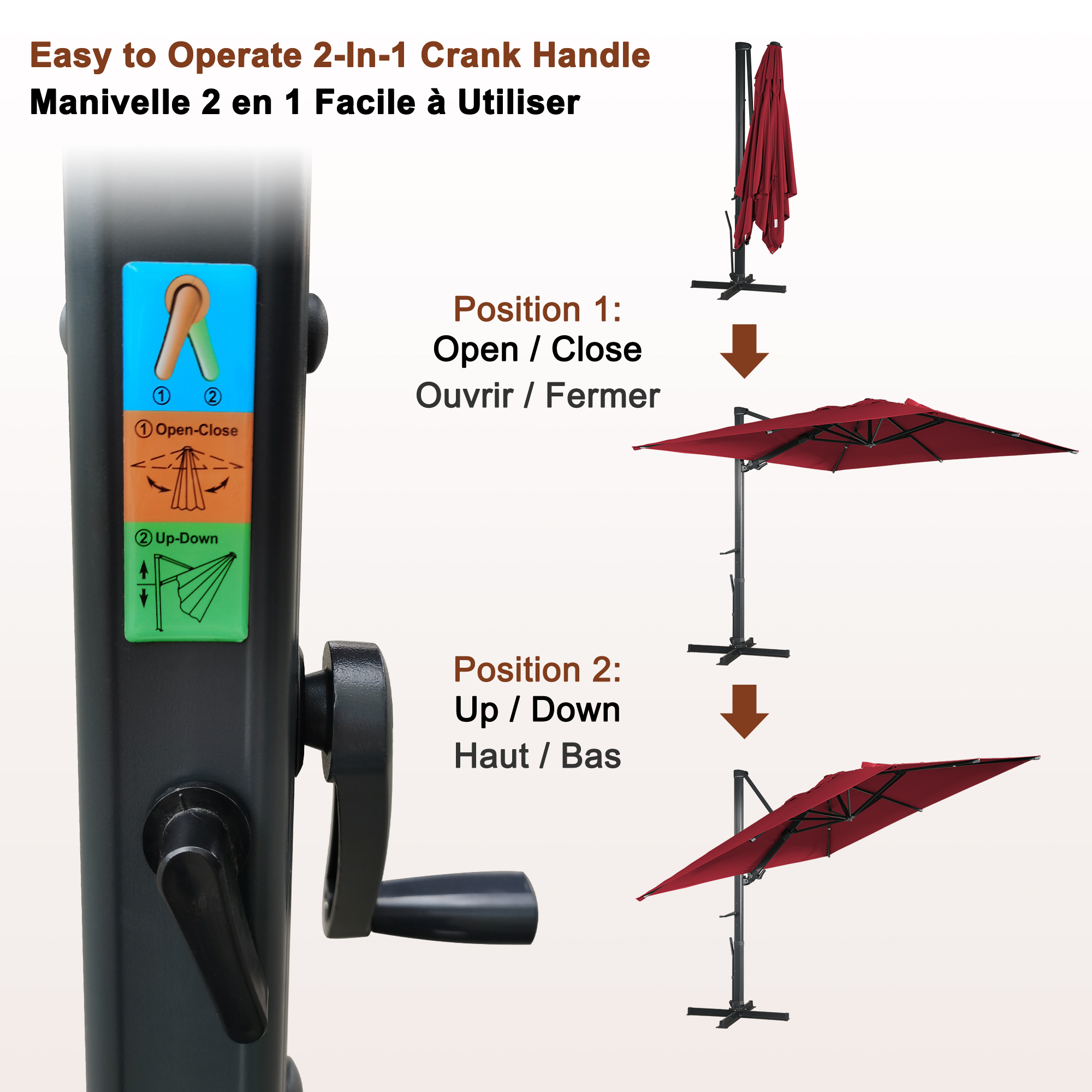 Square Aluminum Cantilever Patio Umbrella with 90° Tilt, LED & Bluetooth Mood Light, and Base Included