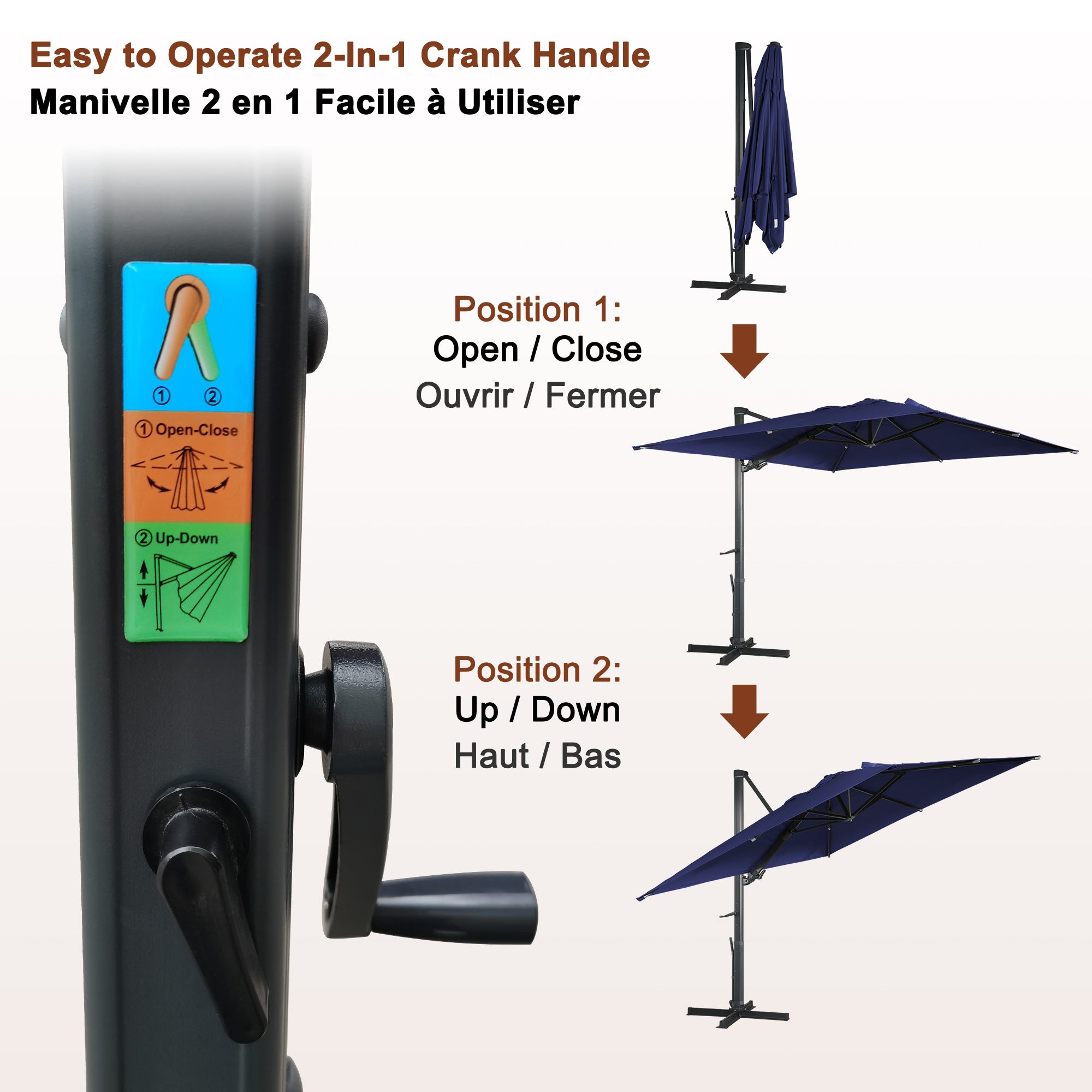 Square Aluminum Cantilever Patio Umbrella with 90° Tilt, LED & Bluetooth Mood Light, and Base Included