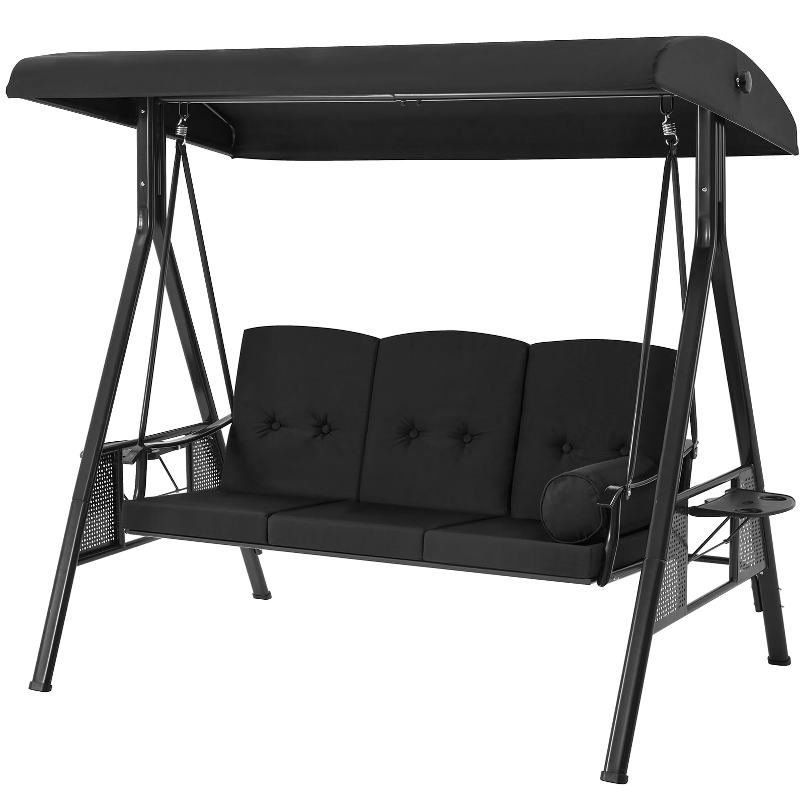 3-Person Metal Outdoor Patio Swing Chair In Navy Blue/Brown/Red/Black With Canopy And Cushions