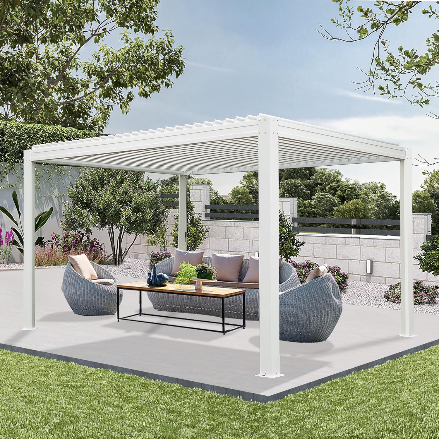 Louvered Pergola 10X13FT, Aluminum Pergola with Adjustable Roof, Aluminum Frame, Efficient Drainage System, Outdoor Pergola for Patio, Deck, Garden