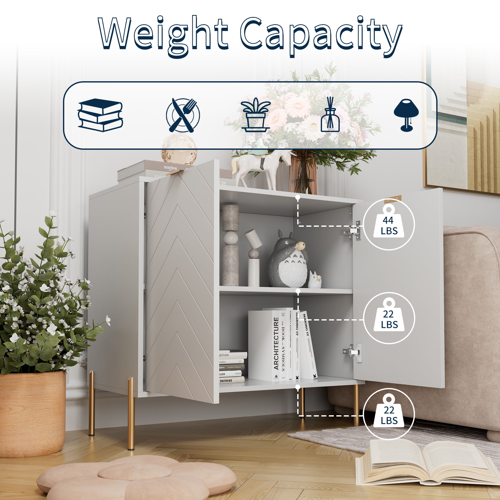 Modern Accent Buffet Cabinet with Adjustable Shelves, Accent Cabinet with 2 Doors, Modern Sideboard Buffet Cabinet, Black Accent Cabinet for Kitchen, Living Room, Entryway and Bedroom