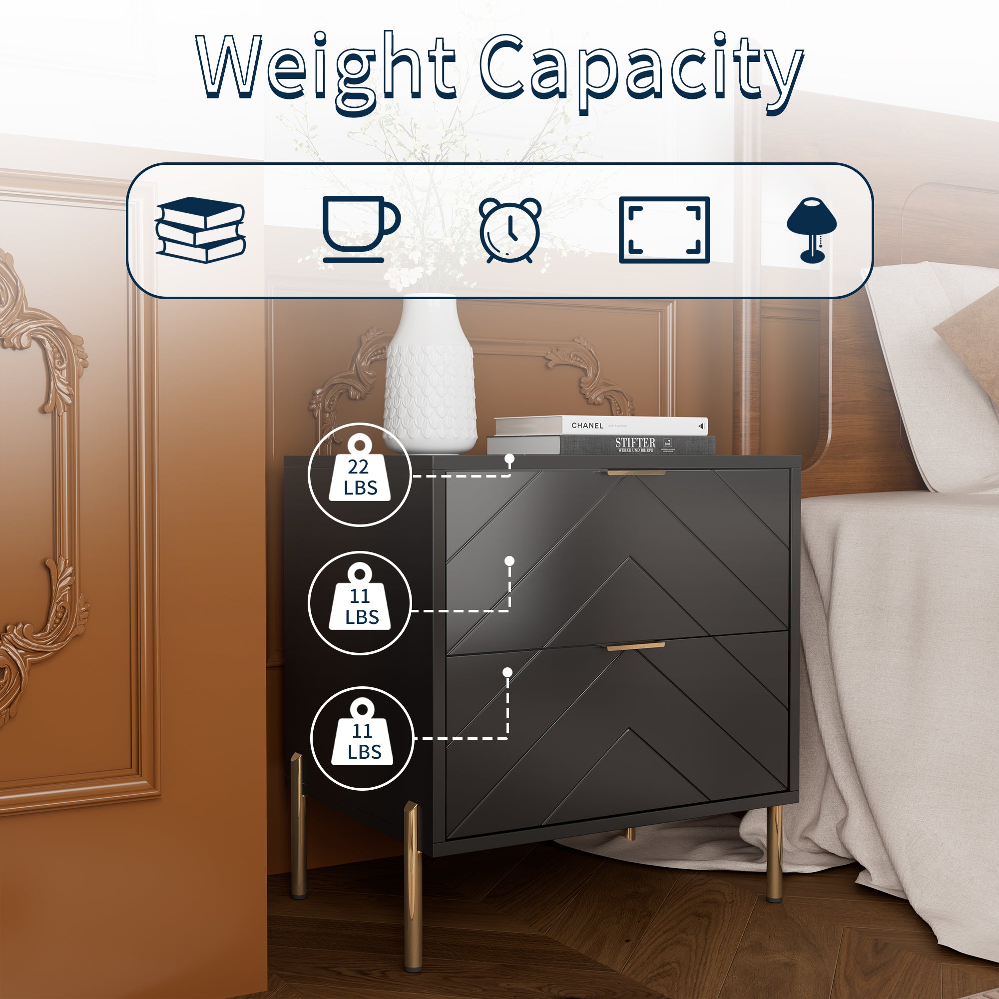 Modern 2-Drawer Storage Nightstand White/Black/Blue/White