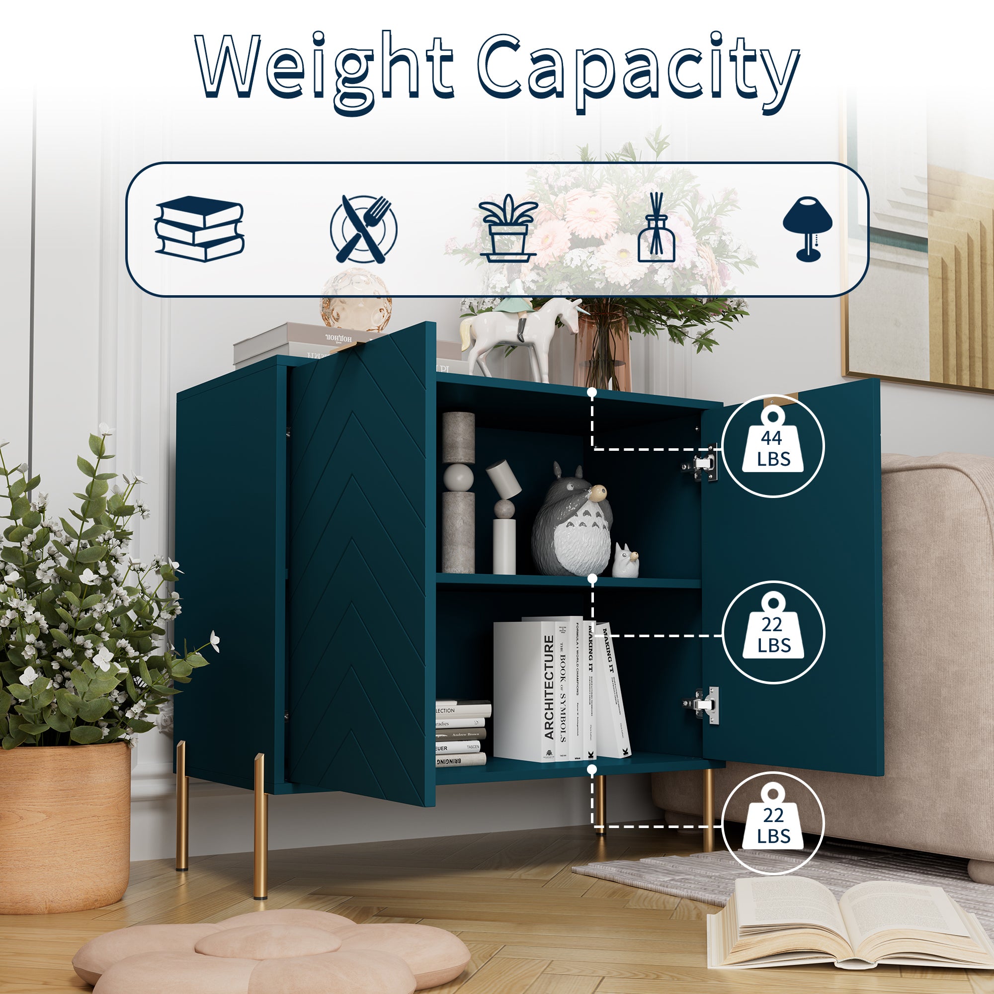 Modern Accent Buffet Cabinet with Adjustable Shelves, Accent Cabinet with 2 Doors, Modern Sideboard Buffet Cabinet, Black Accent Cabinet for Kitchen, Living Room, Entryway and Bedroom