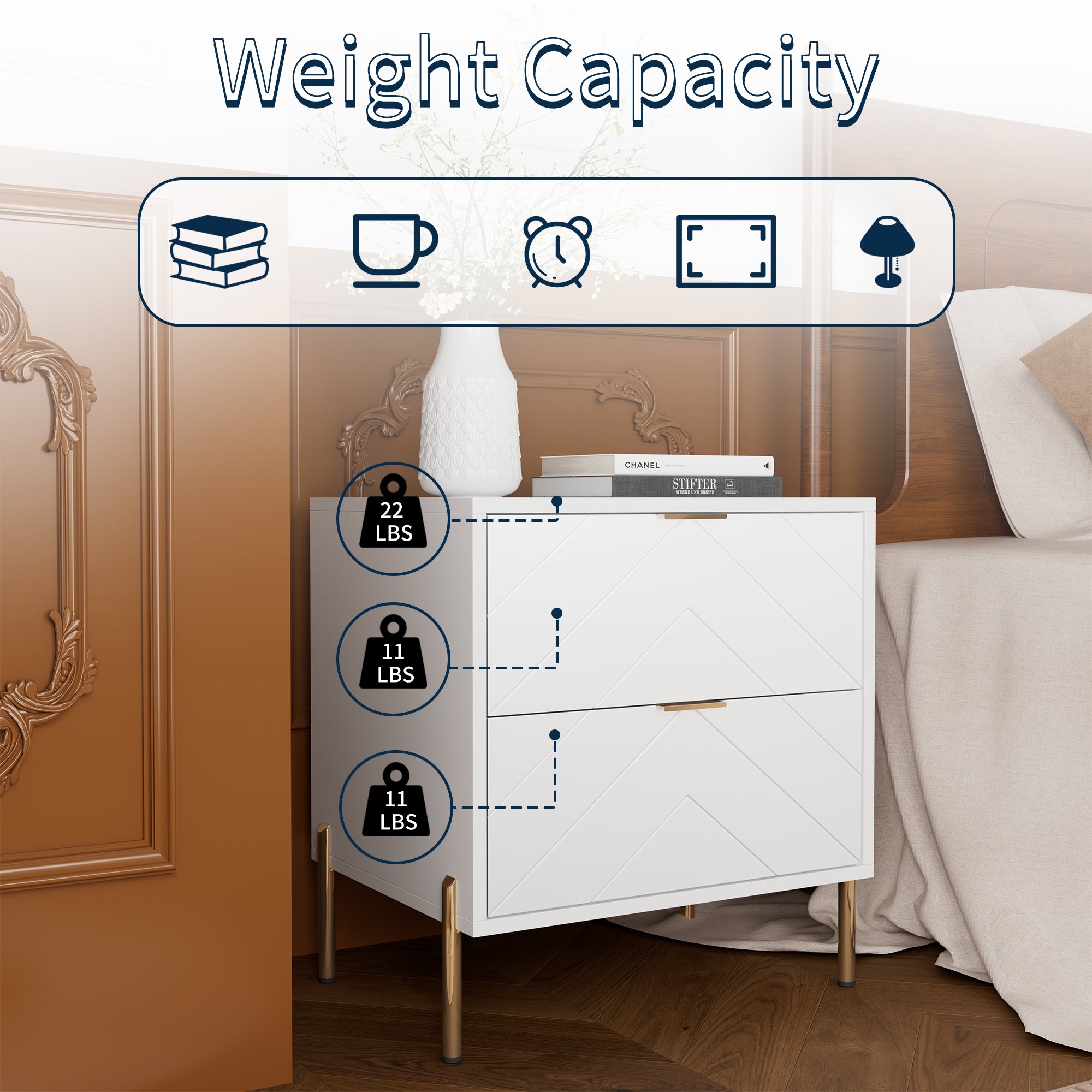 Modern 2-Drawer Storage Nightstand White/Black/Blue/White