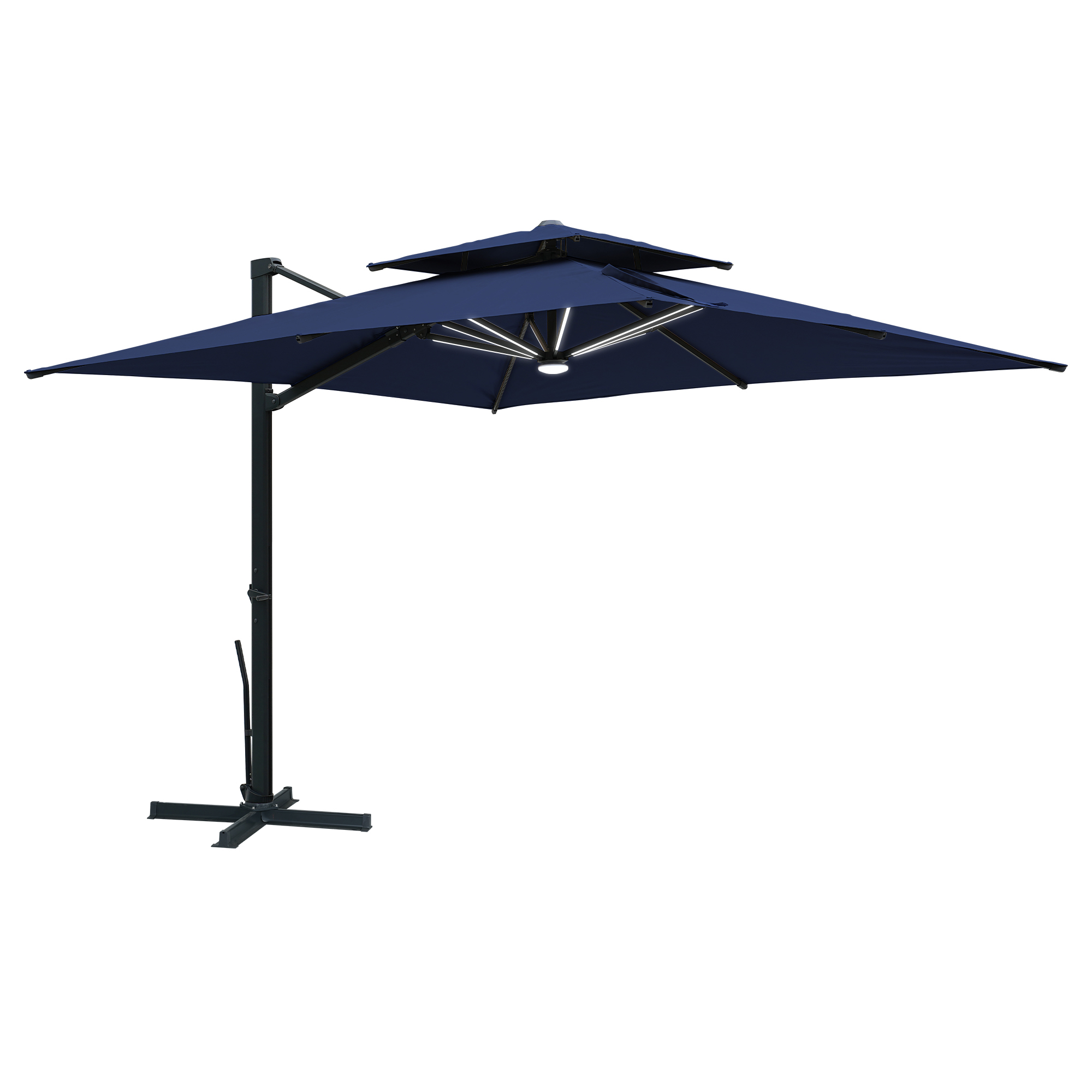10-Ft Aluminum Patio Cantilever Umbrella with Base and Removable Lights