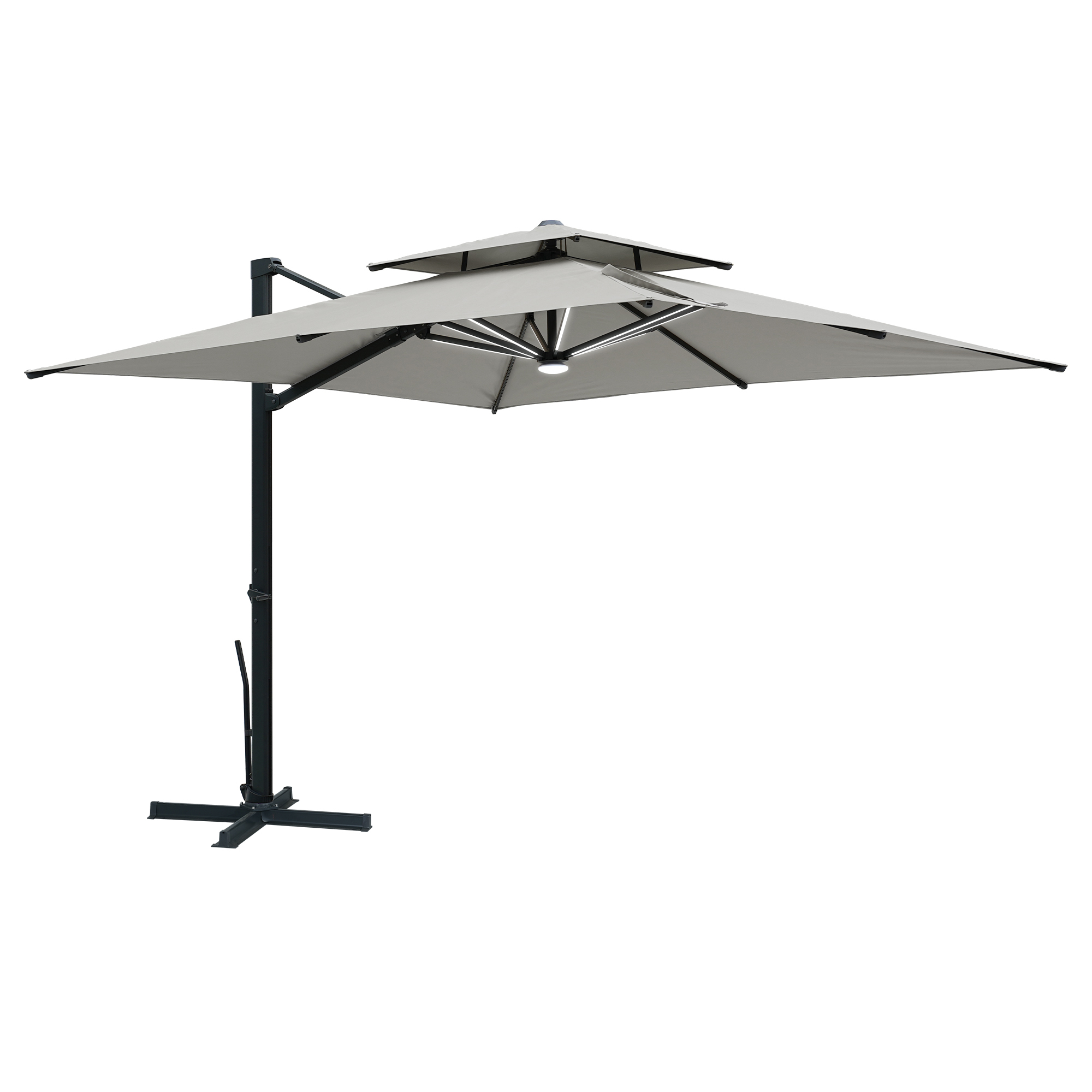10-Ft Aluminum Patio Cantilever Umbrella with Base and Removable Lights