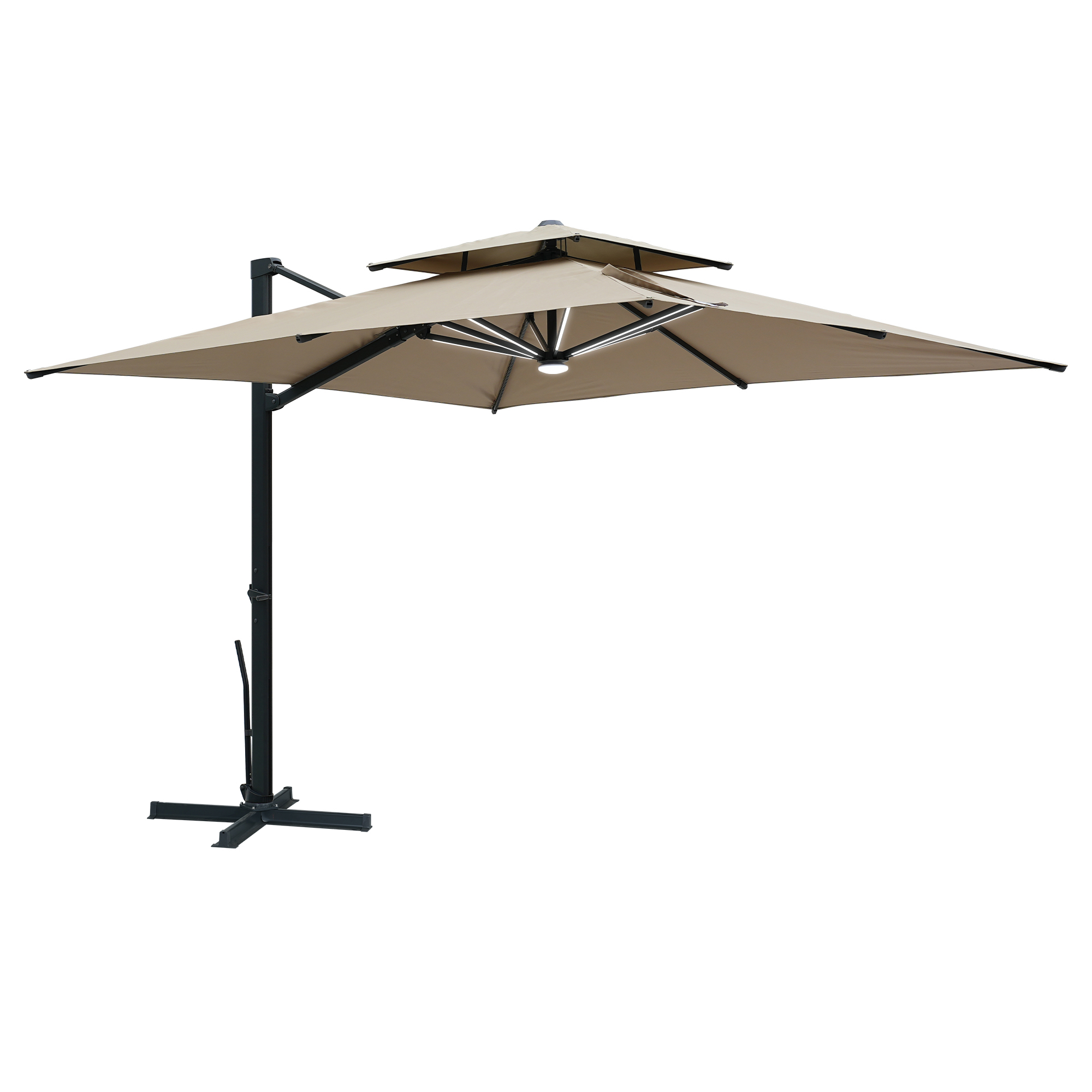 10-Ft Aluminum Patio Cantilever Umbrella with Base and Removable Lights