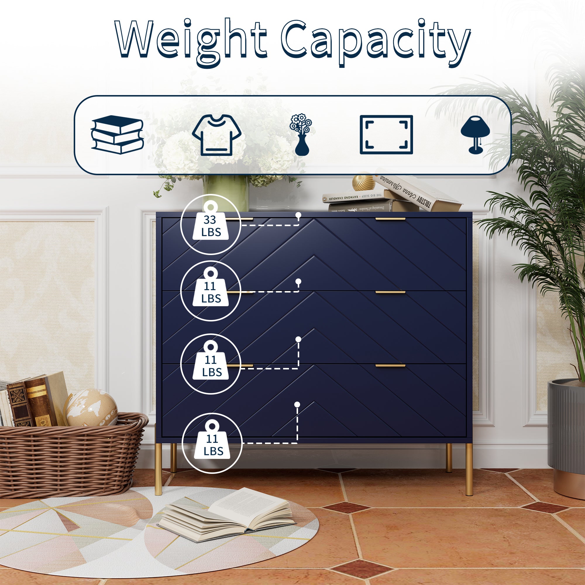 3-Drawer Storage Chest Dresser for Bedroom White/Black/Blue/White，Suitable for corridors and living rooms