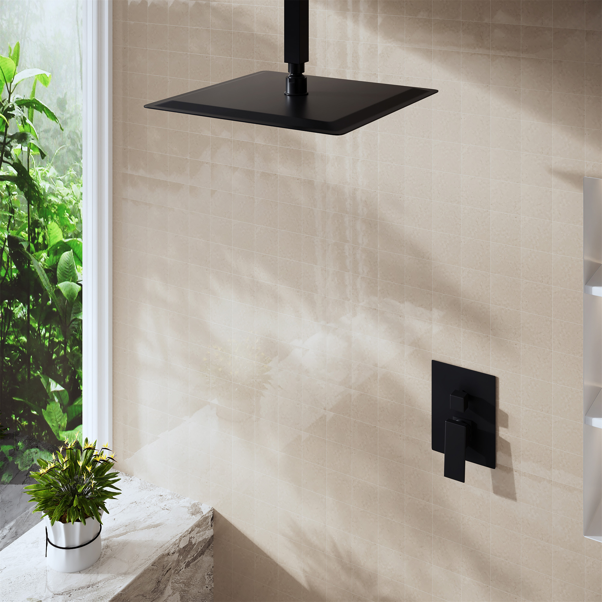 10"/12" Stainless Steel 360 Degree Adjustable 0.08" Ultra-thin Rectangle Shower Head In Matte Black/Brushed Nickel