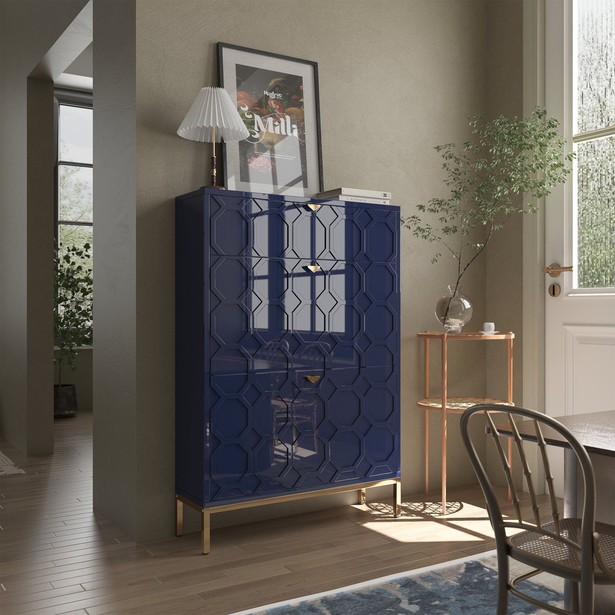 Boyel Living 46.5 in.H x 31.5 in.W White Shoe Storage Cabinet with Drawers and Golden Handle