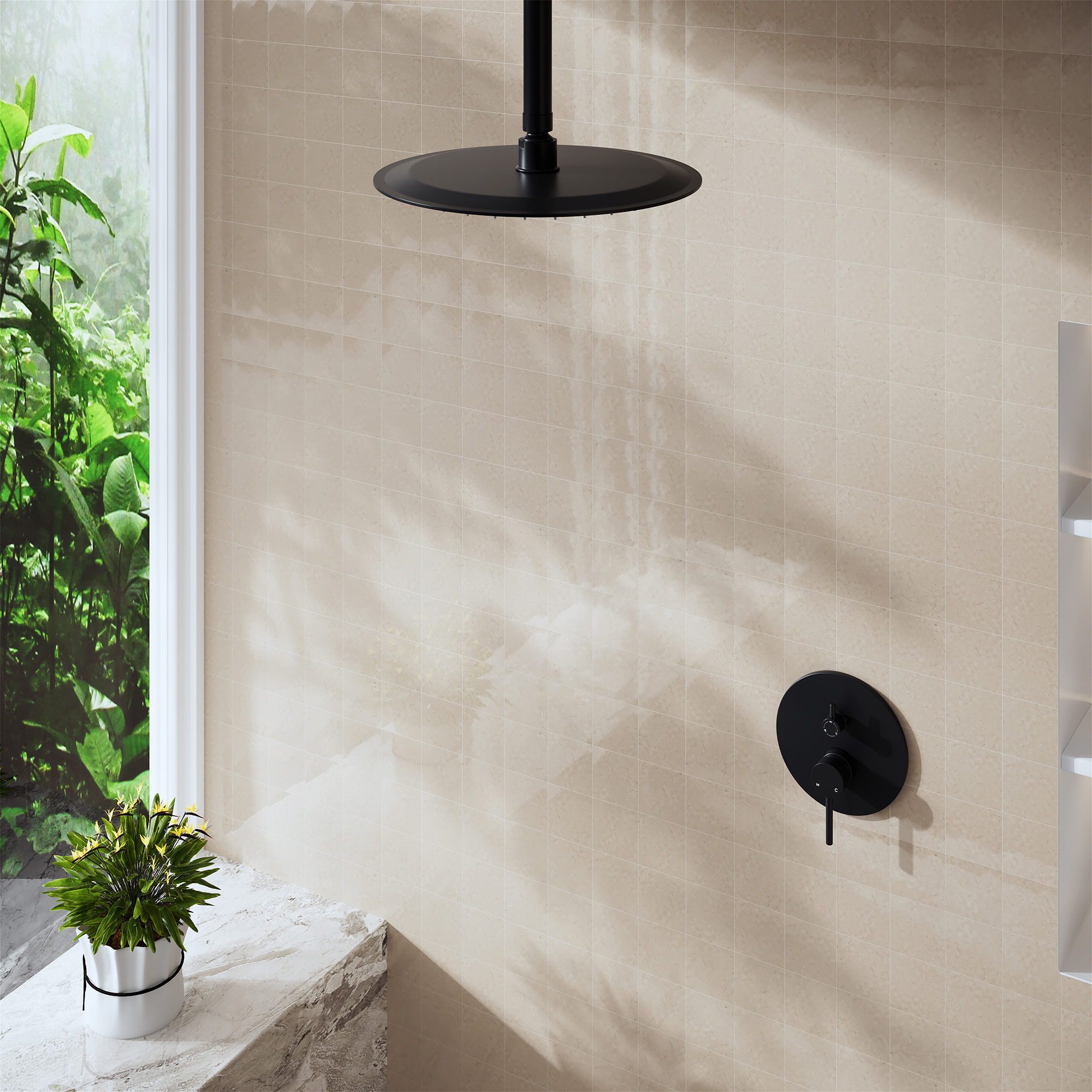 7.88" Stainless Steel Celling Mounted Round/Square Shower Arm with Flange for Rain Shower Head in Matte Black/ Brushed Nickel