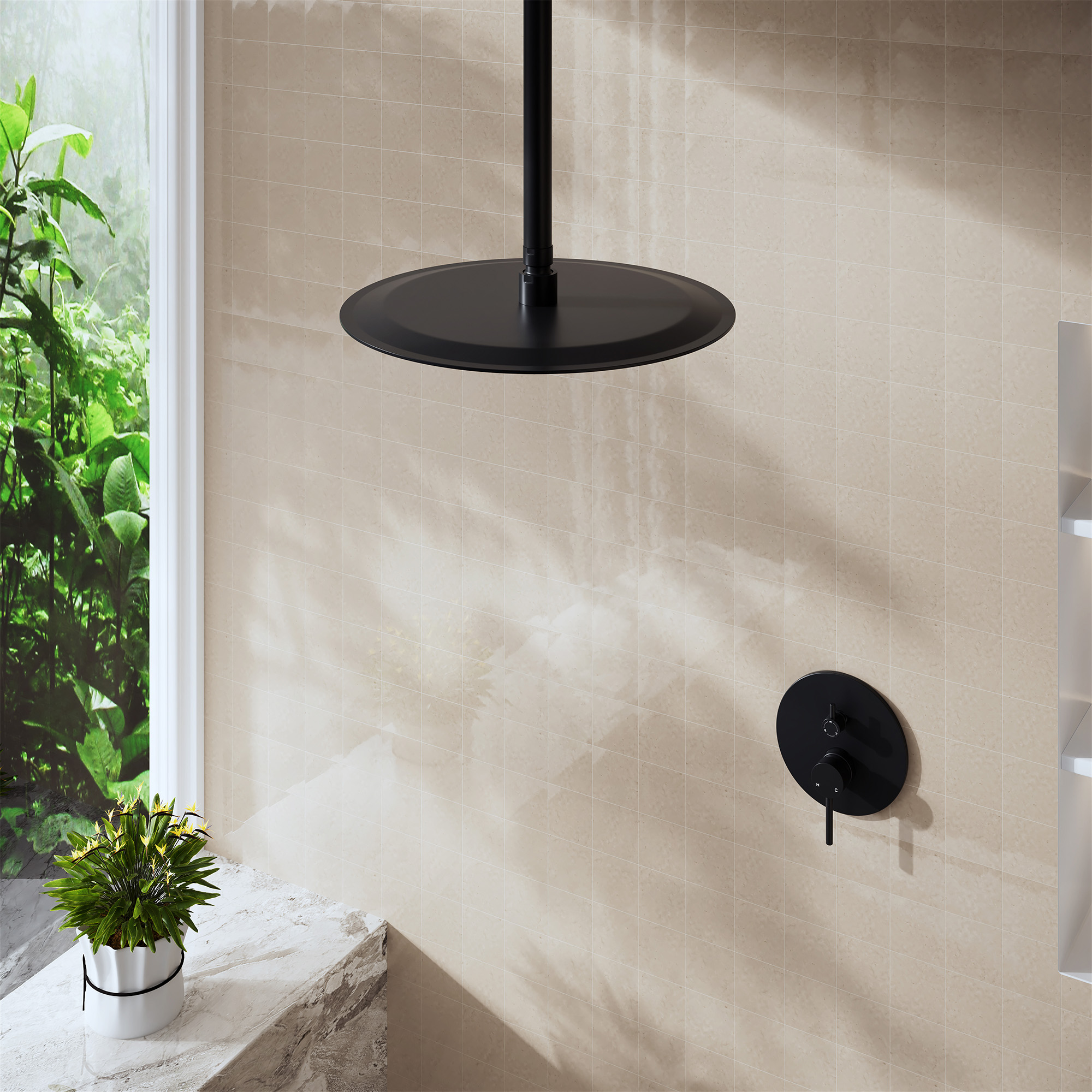 11.8" Stainless Steel Celling Mounted Round/Square Shower Arm with Flange for Rain Shower Head in Matte Black/Brushed Nickel