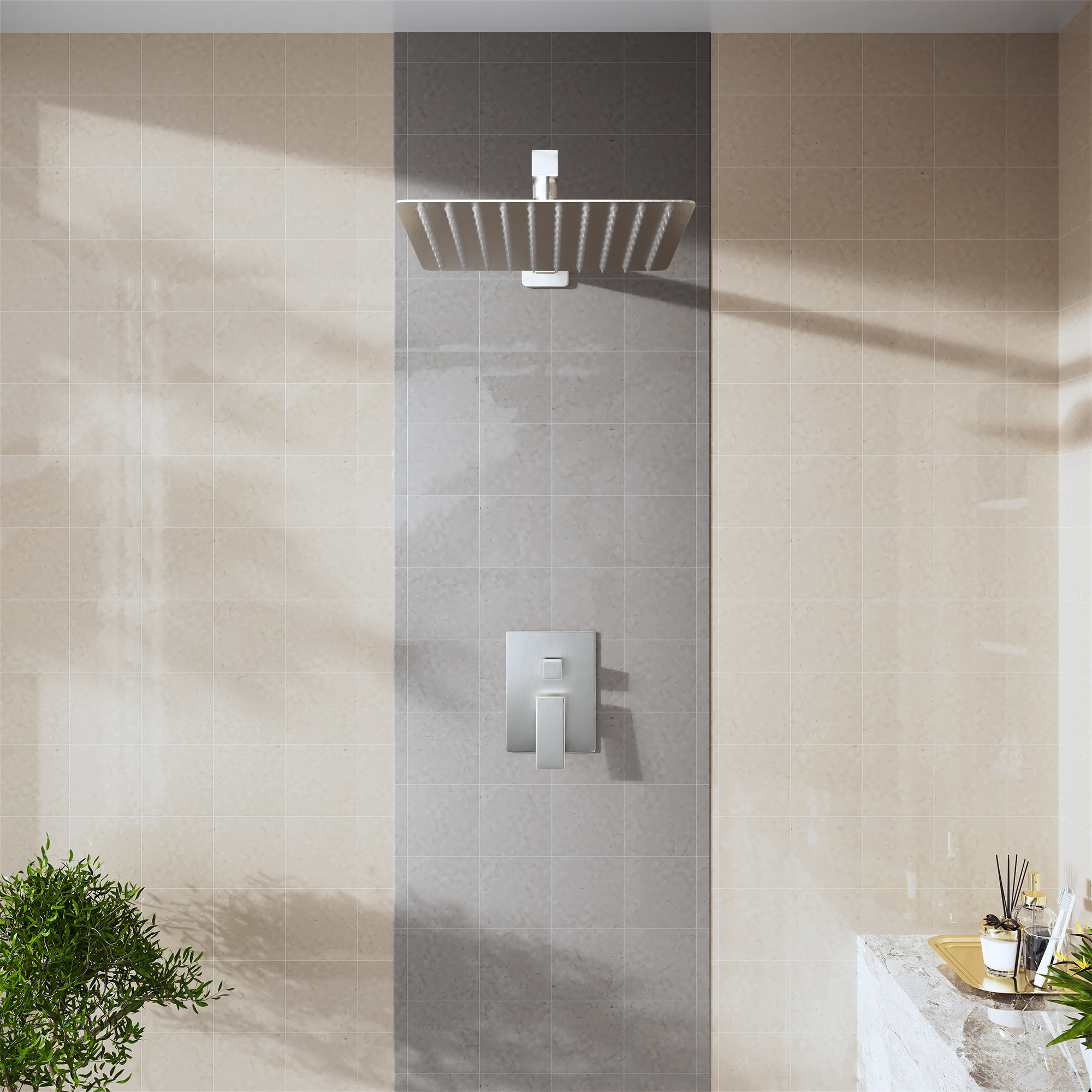 15.75" Stainless Steel Wall Mounted Square Shower Arm with Flange for Rain Shower Head in Brushed Nickel/Matte Black