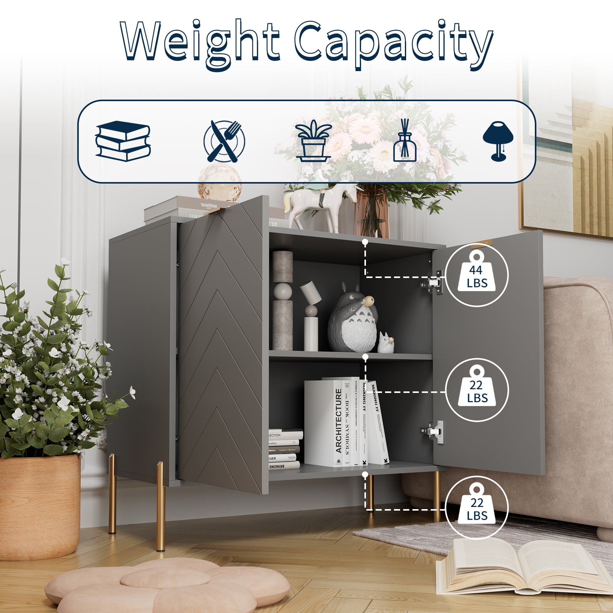 Modern Accent Buffet Cabinet with Adjustable Shelves, Accent Cabinet with 2 Doors, Modern Sideboard Buffet Cabinet, Black Accent Cabinet for Kitchen, Living Room, Entryway and Bedroom