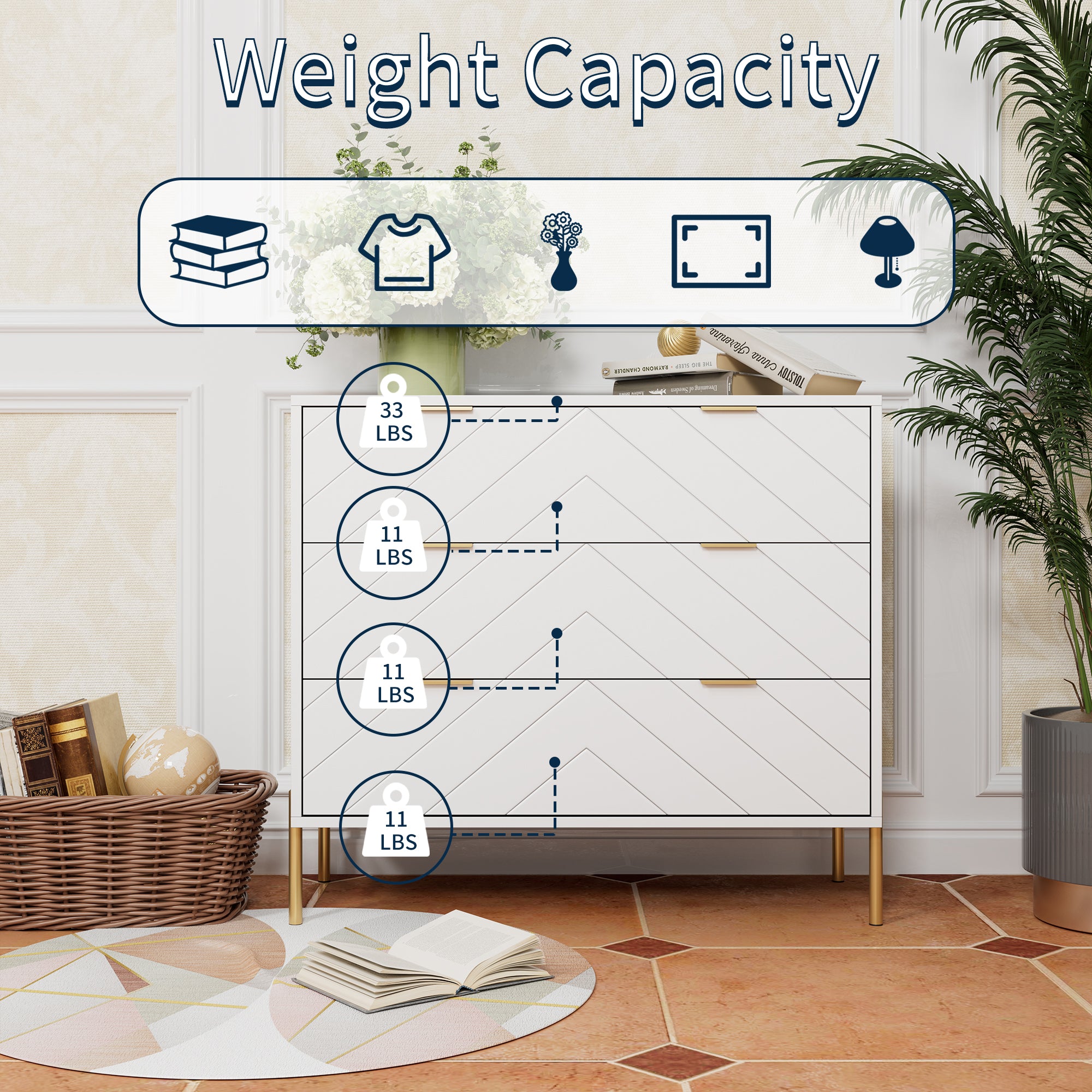3-Drawer Storage Chest Dresser for Bedroom White/Black/Blue/White，Suitable for corridors and living rooms