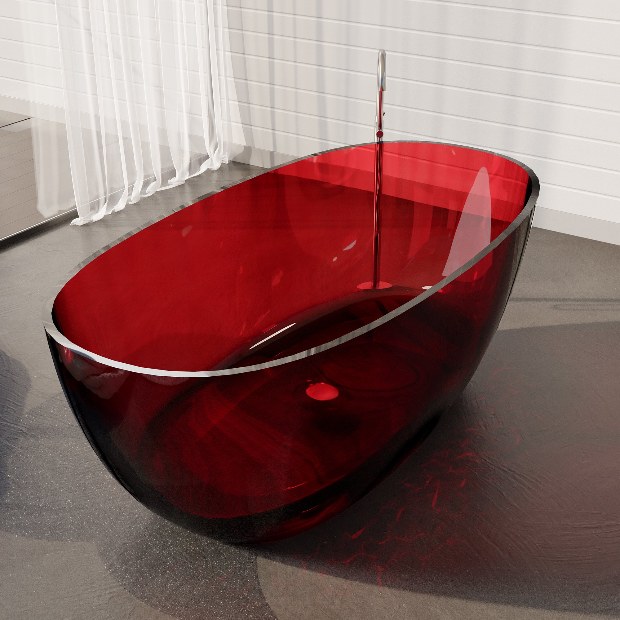 59" Soaking Tub Transparent Resin Freestanding Bathtub Modern Oval Design Stand Alone Tub with Overflow and Pop-up Drain