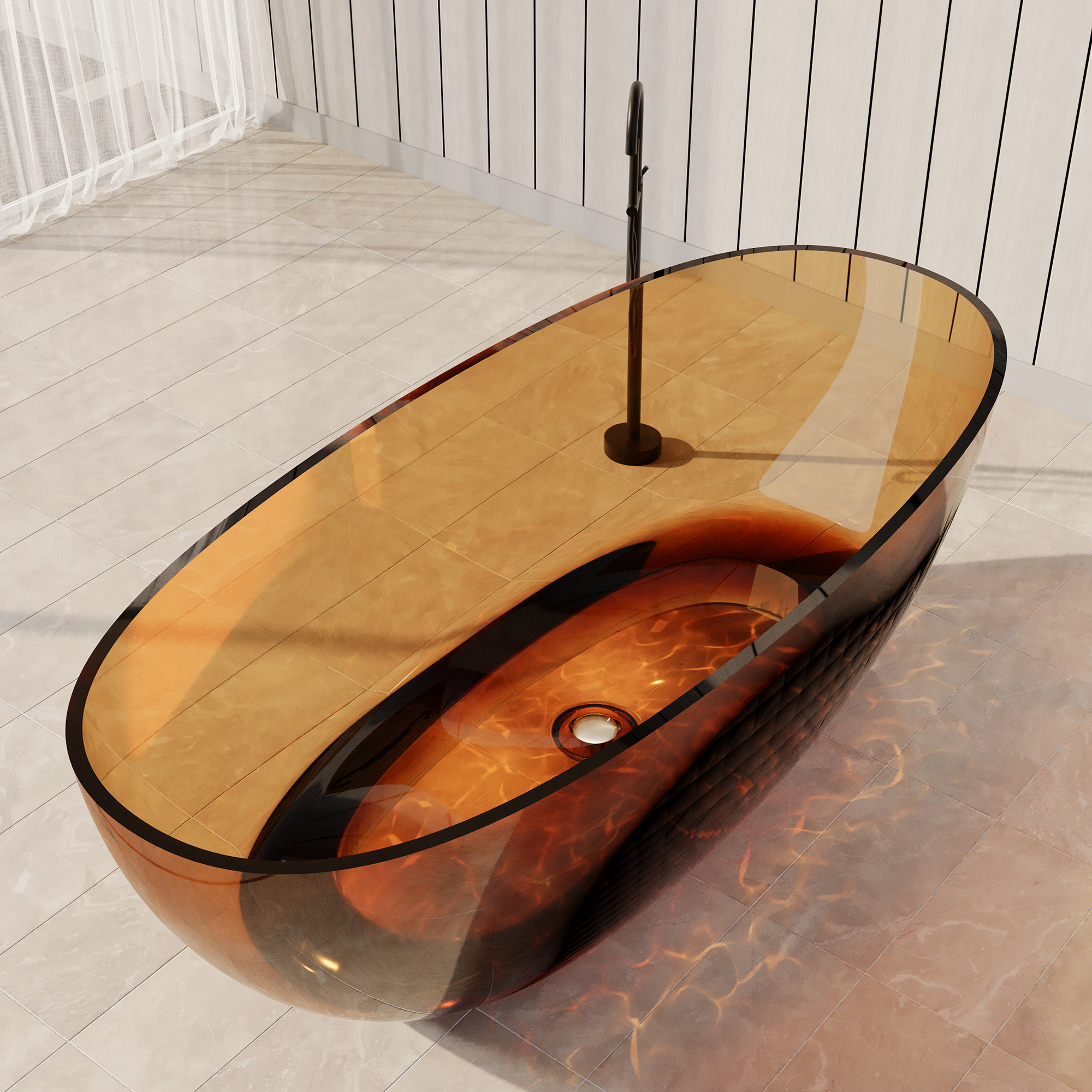 67" Soaking Tub Transparent Resin Freestanding Bathtub Modern Oval Design Stand Alone Tub with Overflow and Pop-up Drain ,Black & Grey/Coffee/Red/Blue