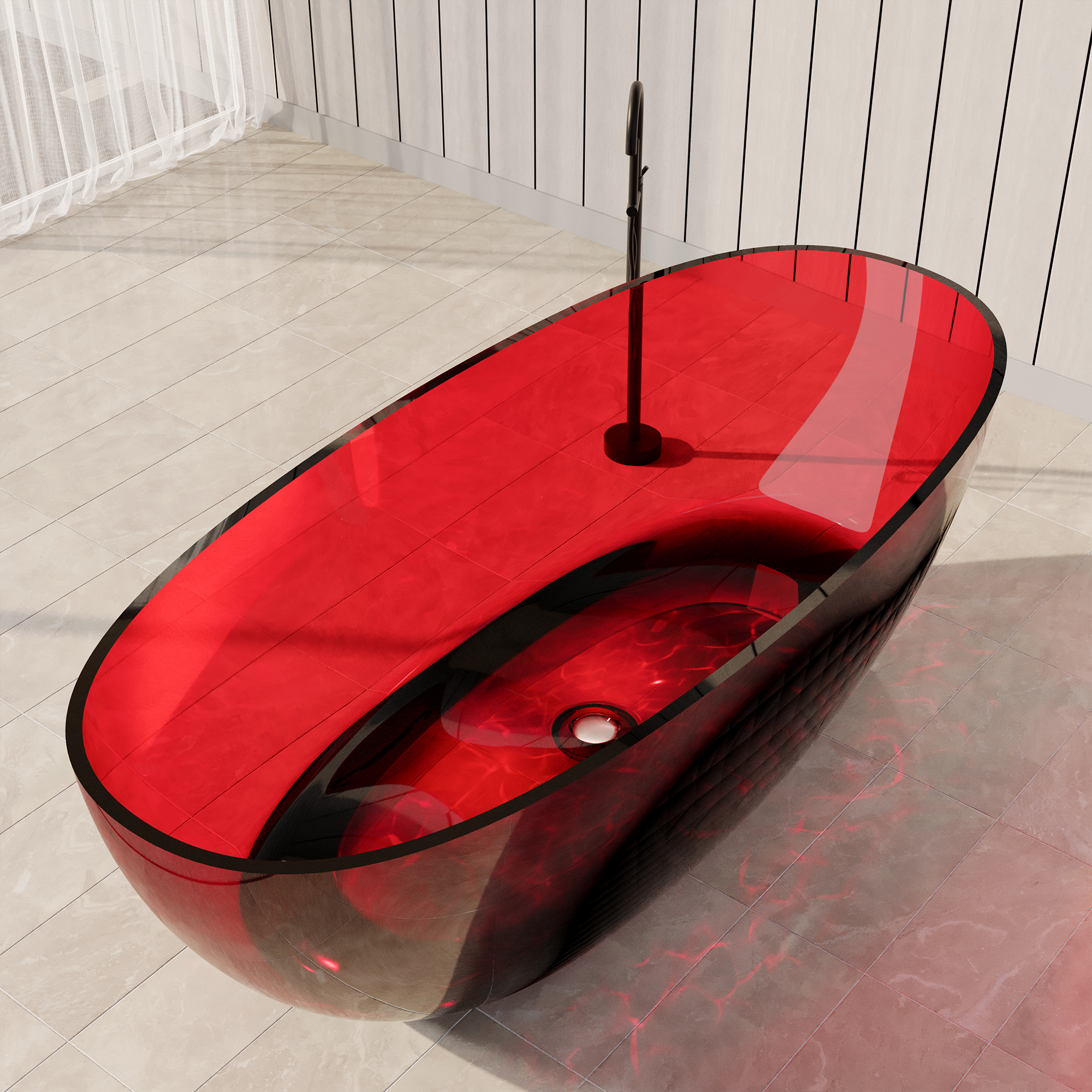67" Soaking Tub Transparent Resin Freestanding Bathtub Modern Oval Design Stand Alone Tub with Overflow and Pop-up Drain ,Black & Grey/Coffee/Red/Blue