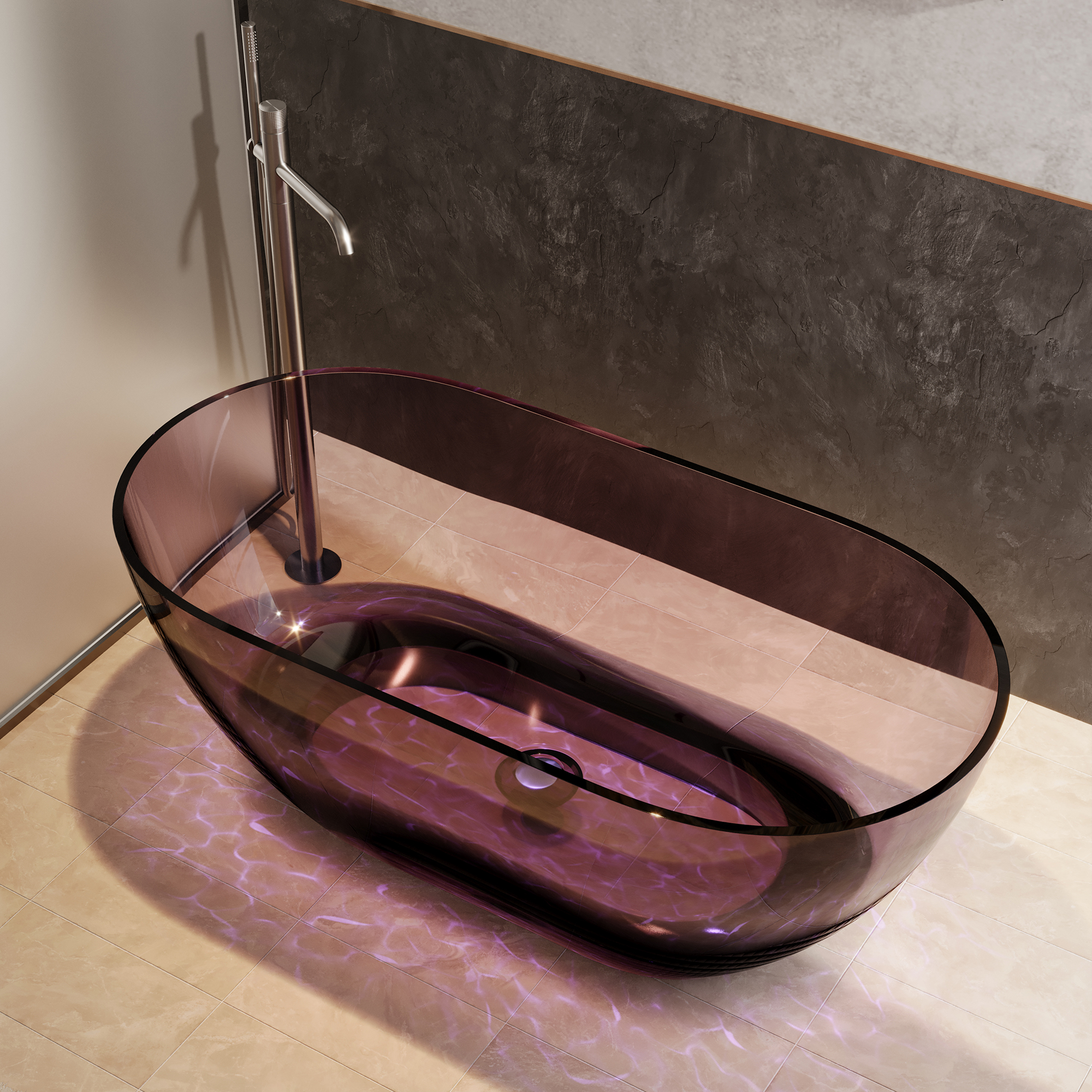  59" Resin Freestanding Bathtub Transparent Soaking Tub Modern Oval Design Stand Alone Tub with Pop-up Drain and Overflow,Black & Grey/Coffee/Purple/Blue