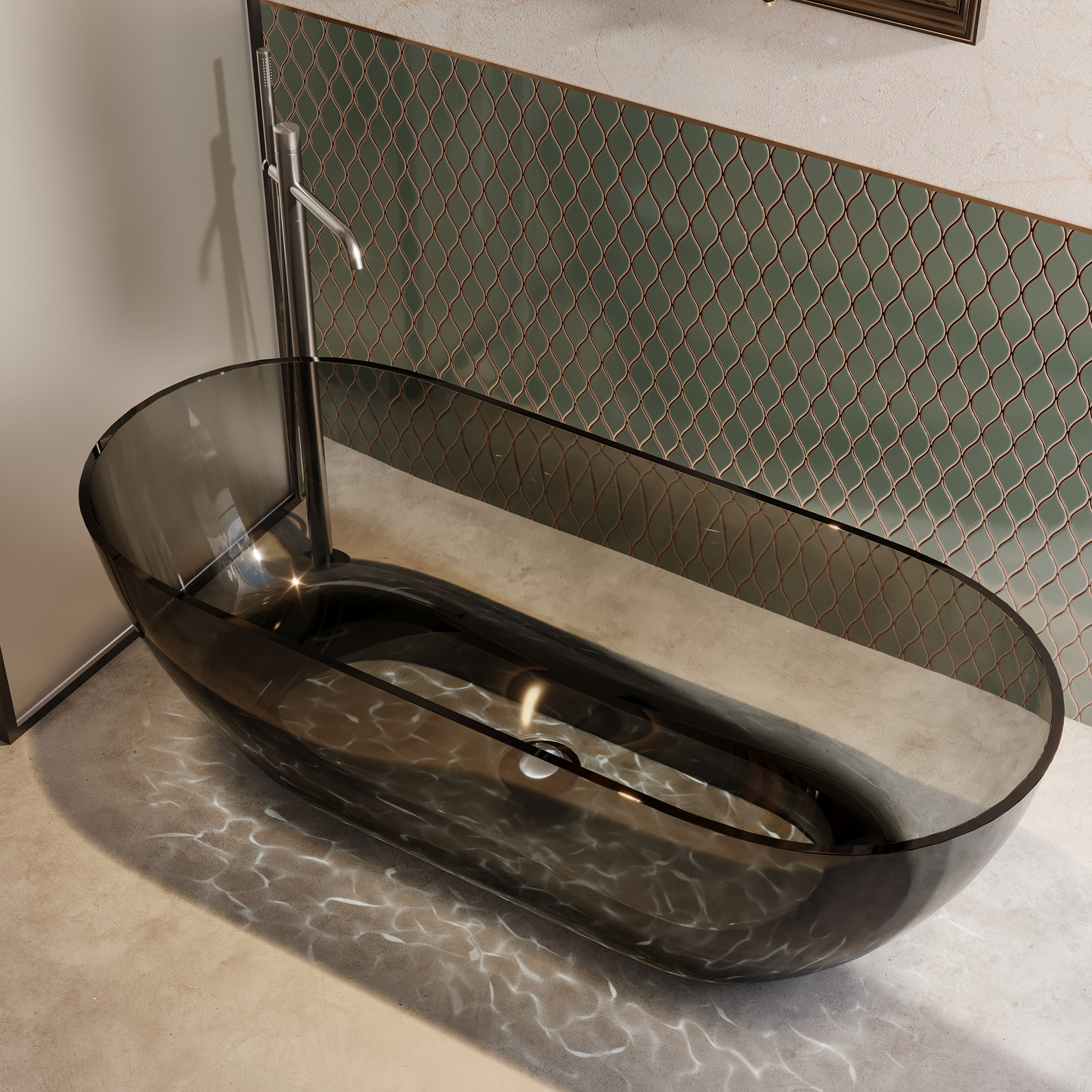 69" Resin Freestanding Bathtub Transparent Soaking Tub Modern Oval Design Stand Alone Tub with Pop-up Drain and Overflow,Black & Grey/Coffee/Purple/Blue