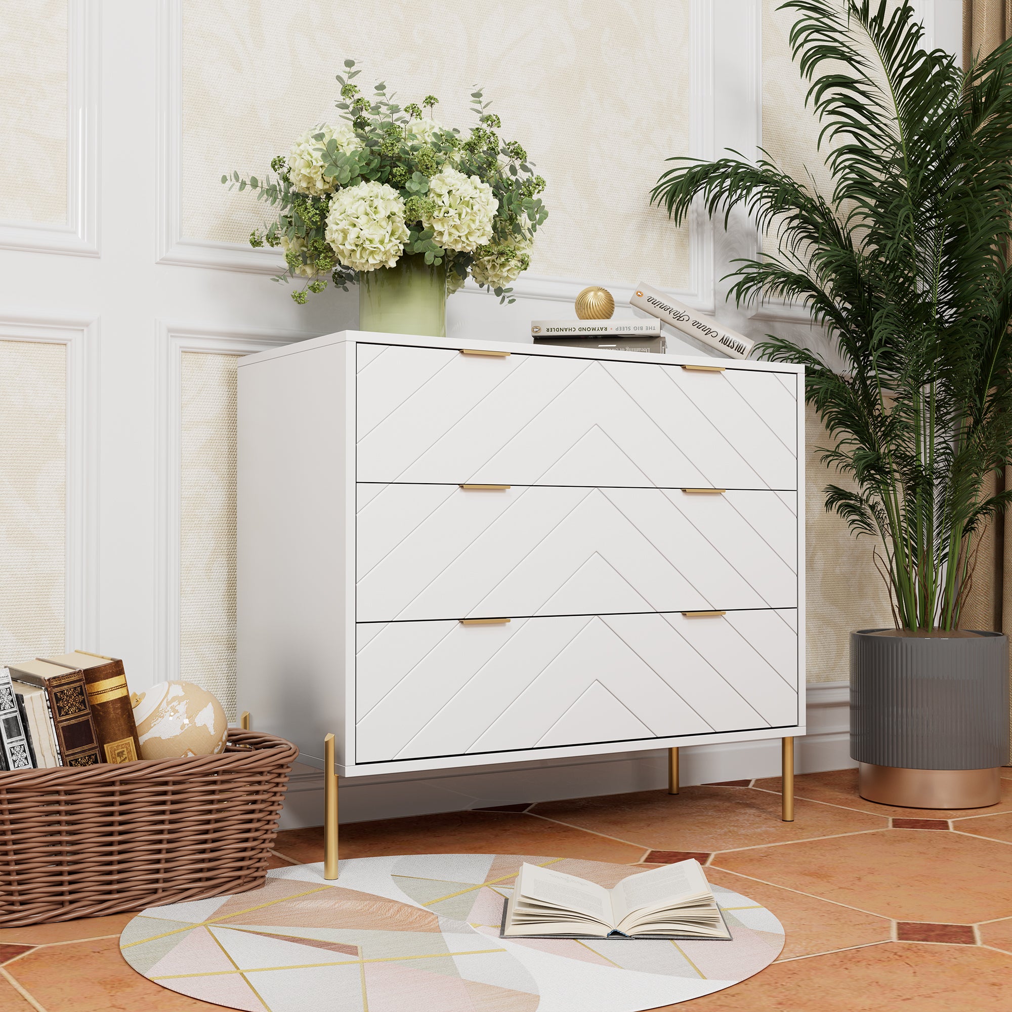 3-Drawer Storage Chest Dresser for Bedroom White/Black/Blue/White，Suitable for corridors and living rooms