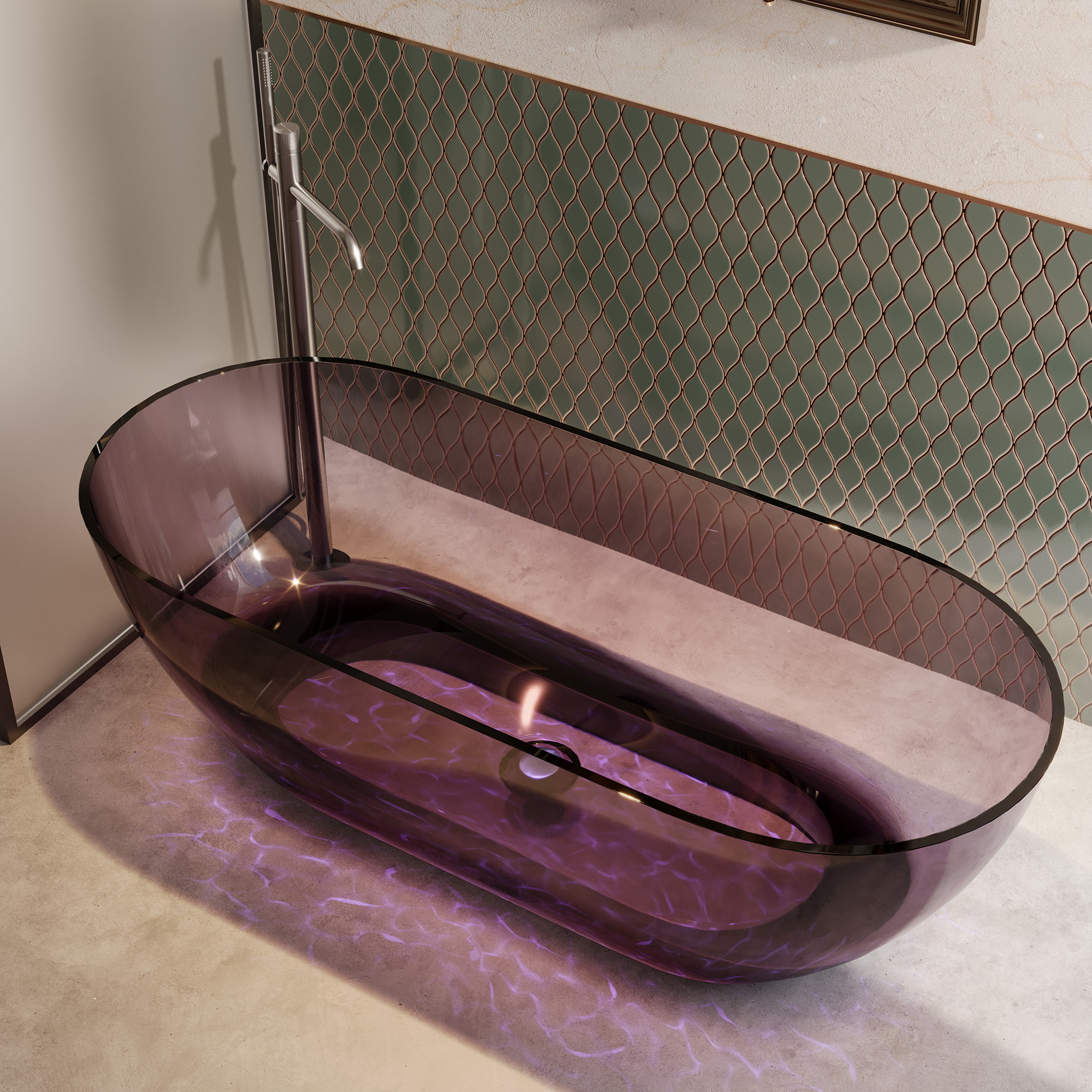 69" Resin Freestanding Bathtub Transparent Soaking Tub Modern Oval Design Stand Alone Tub with Pop-up Drain and Overflow,Black & Grey/Coffee/Purple/Blue