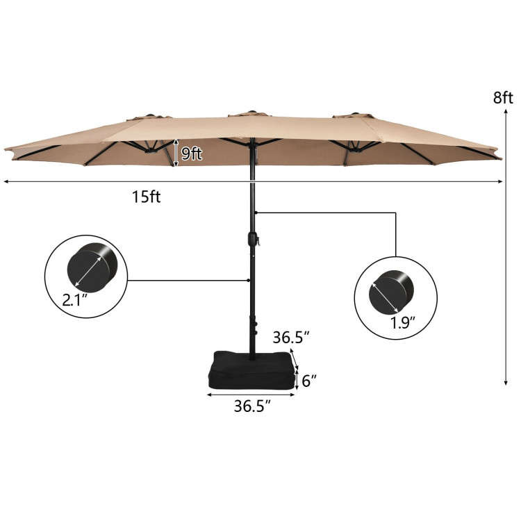 Mondawe 15ft Double-Sided Rectangular Patio Market Umbrella with Crank and Base-Mondawe