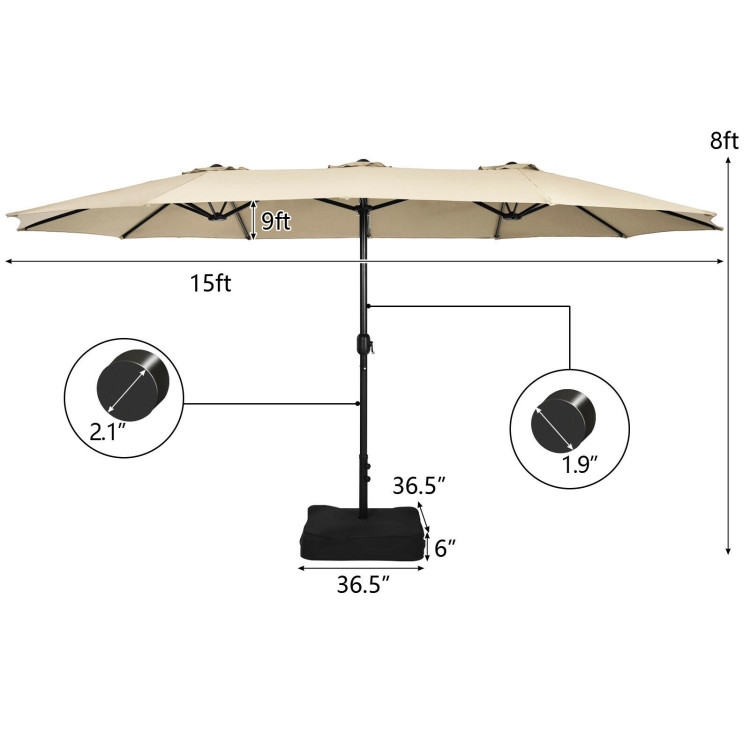 Mondawe 15ft Double-Sided Rectangular Patio Market Umbrella with Crank and Base-Mondawe