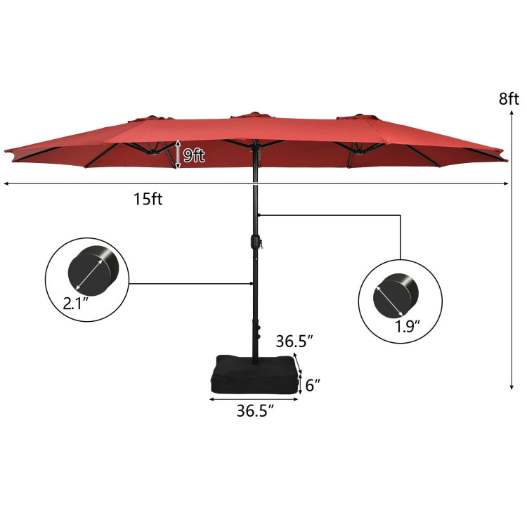 Mondawe 15ft Double-Sided Rectangular Patio Market Umbrella with Crank and Base-Mondawe