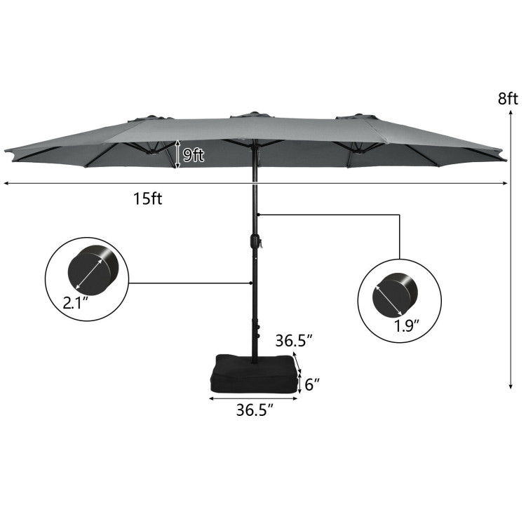 Mondawe 15ft Double-Sided Rectangular Patio Market Umbrella with Crank and Base-Mondawe