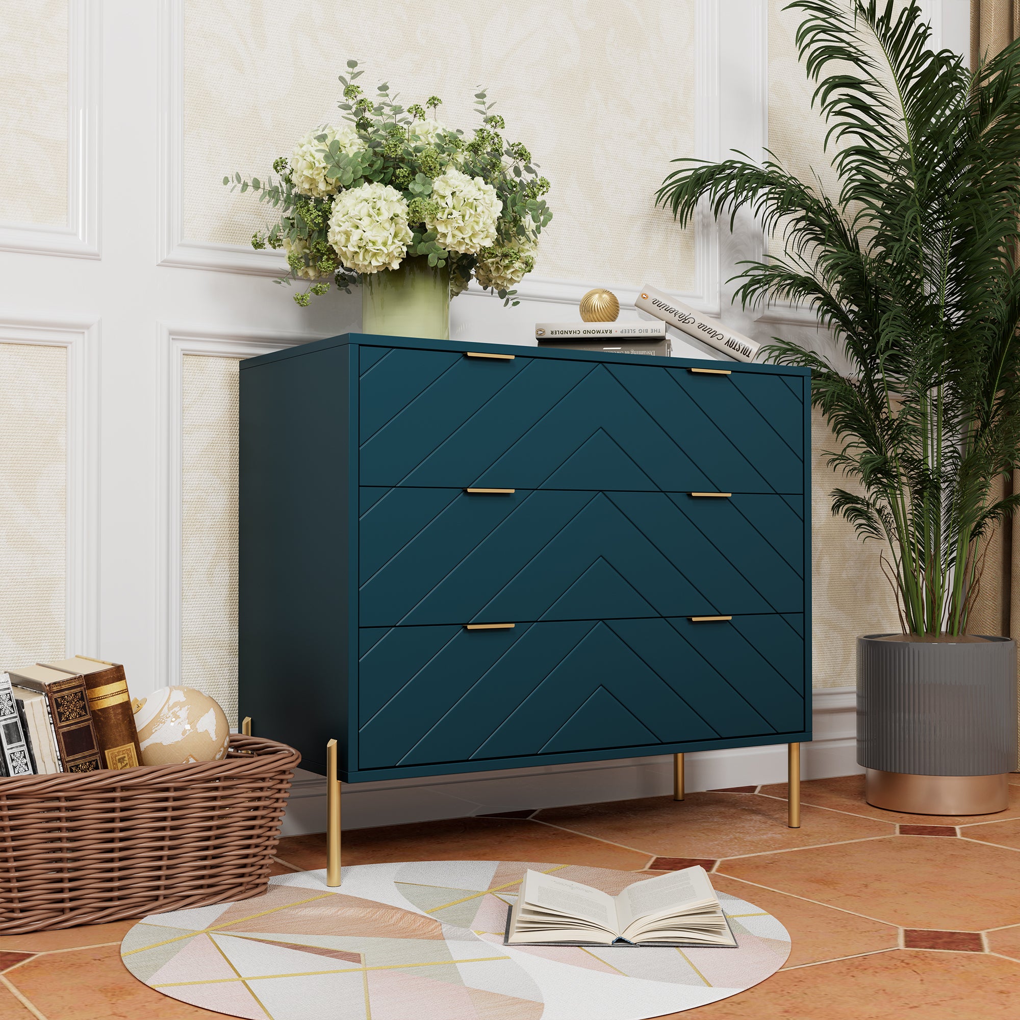 3-Drawer Storage Chest Dresser for Bedroom White/Black/Blue/White，Suitable for corridors and living rooms