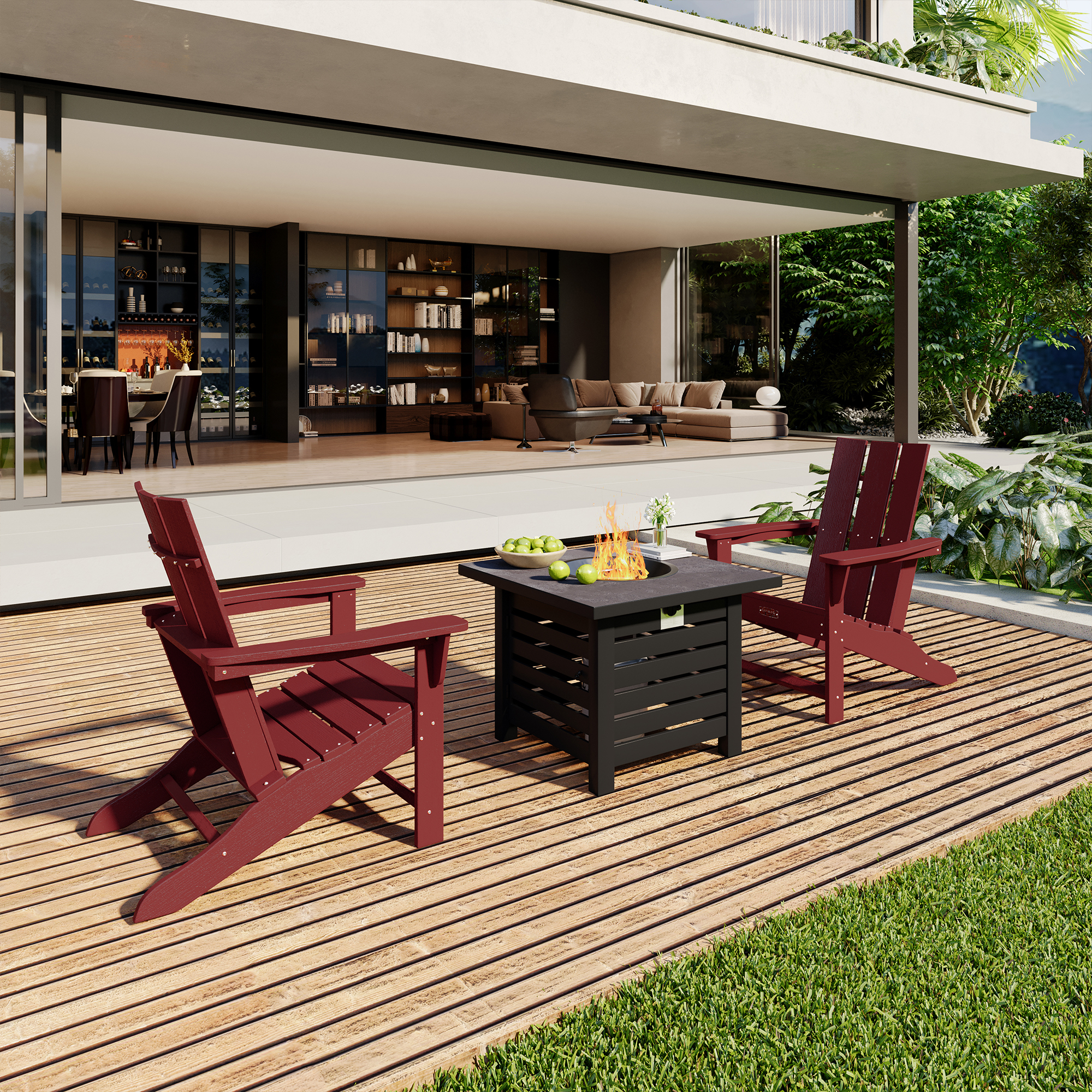 5-Piece / 3-Piece  HDPE Adirondack Chairs Outdoor Conversation Set with 32-inch Propane Fire Pit Table