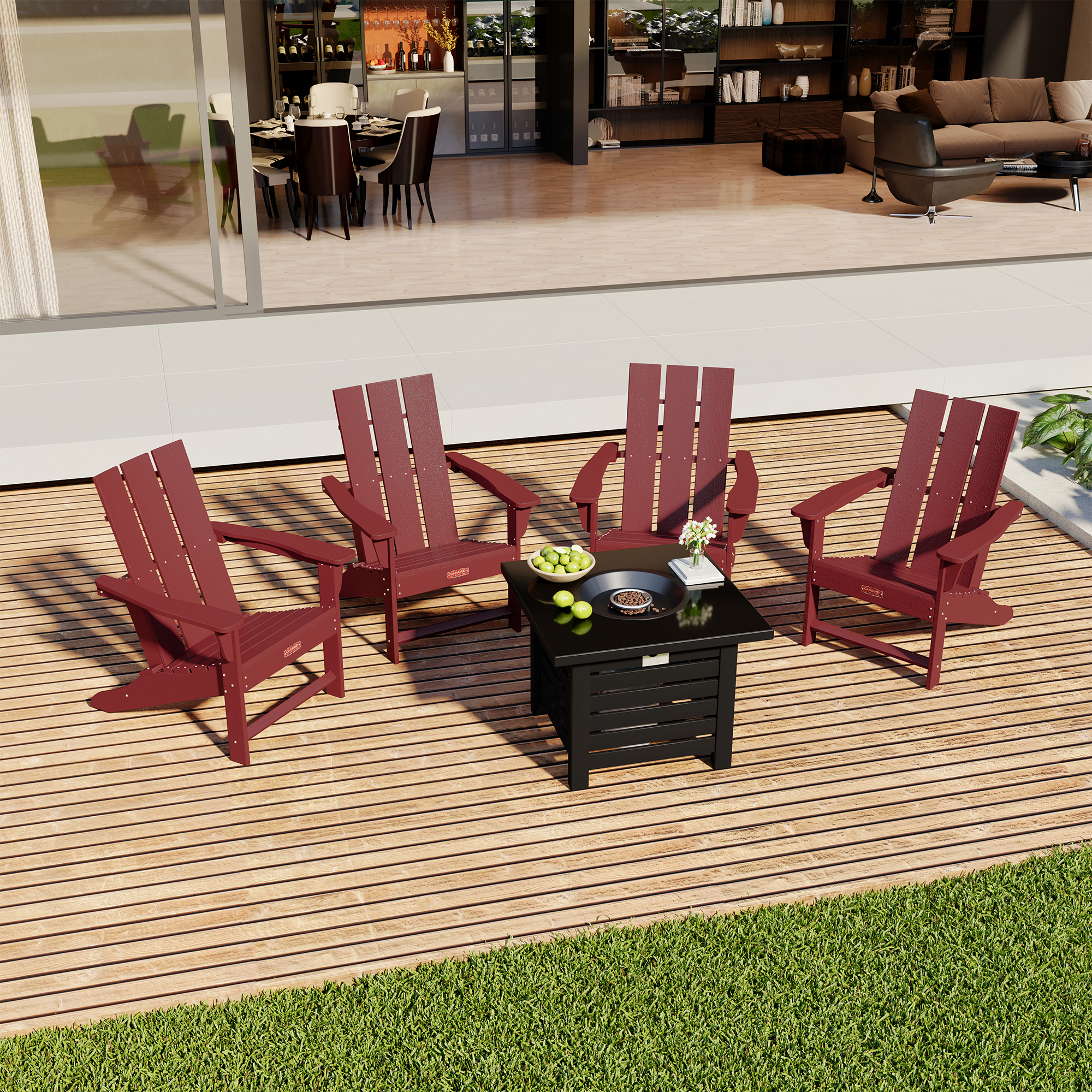 5-Piece / 3-Piece HDPE Adirondack Chairs Outdoor Conversation Set with 32-inch Propane Fire Pit Table