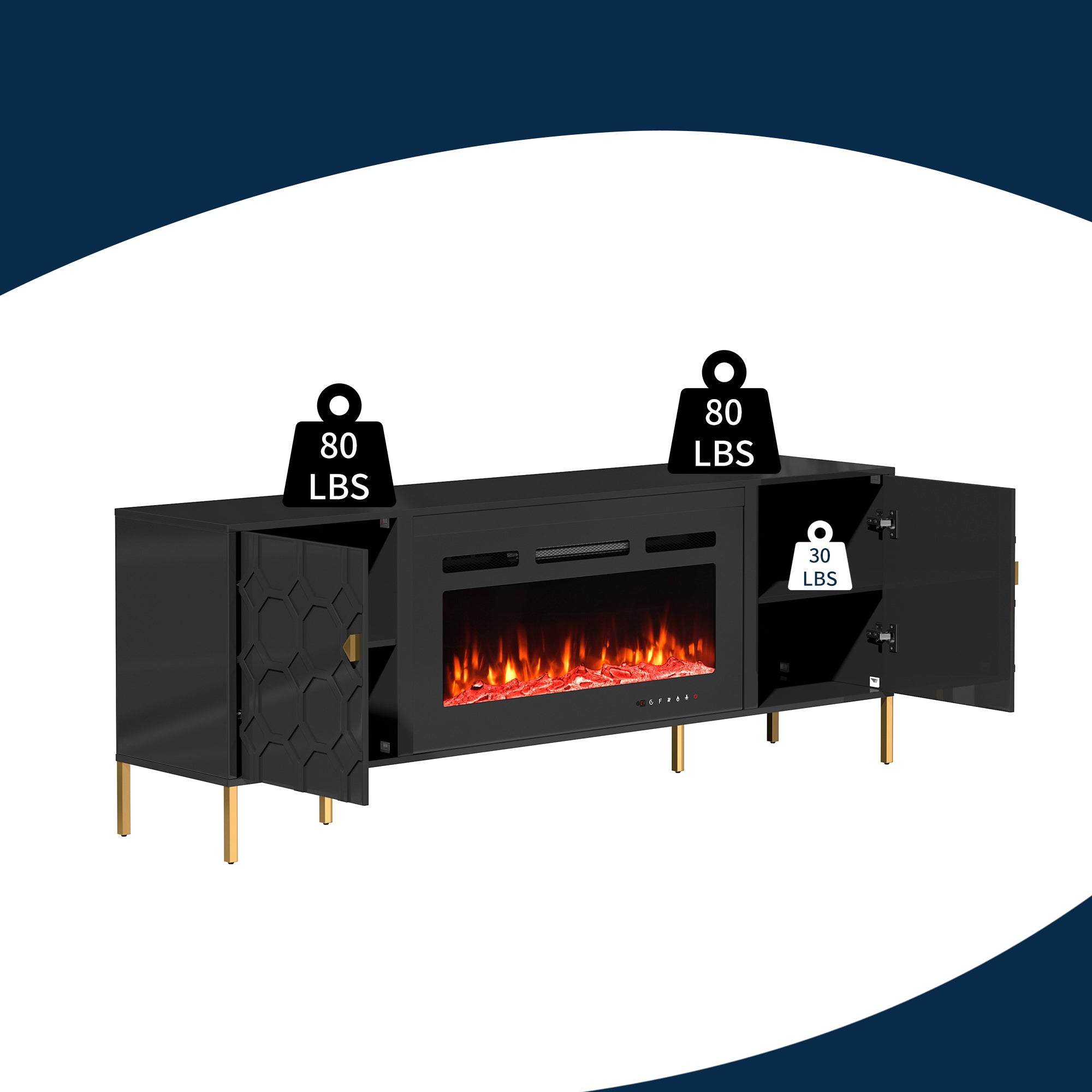 70.08'' Wide Storage Cabinet with Electric Fireplace