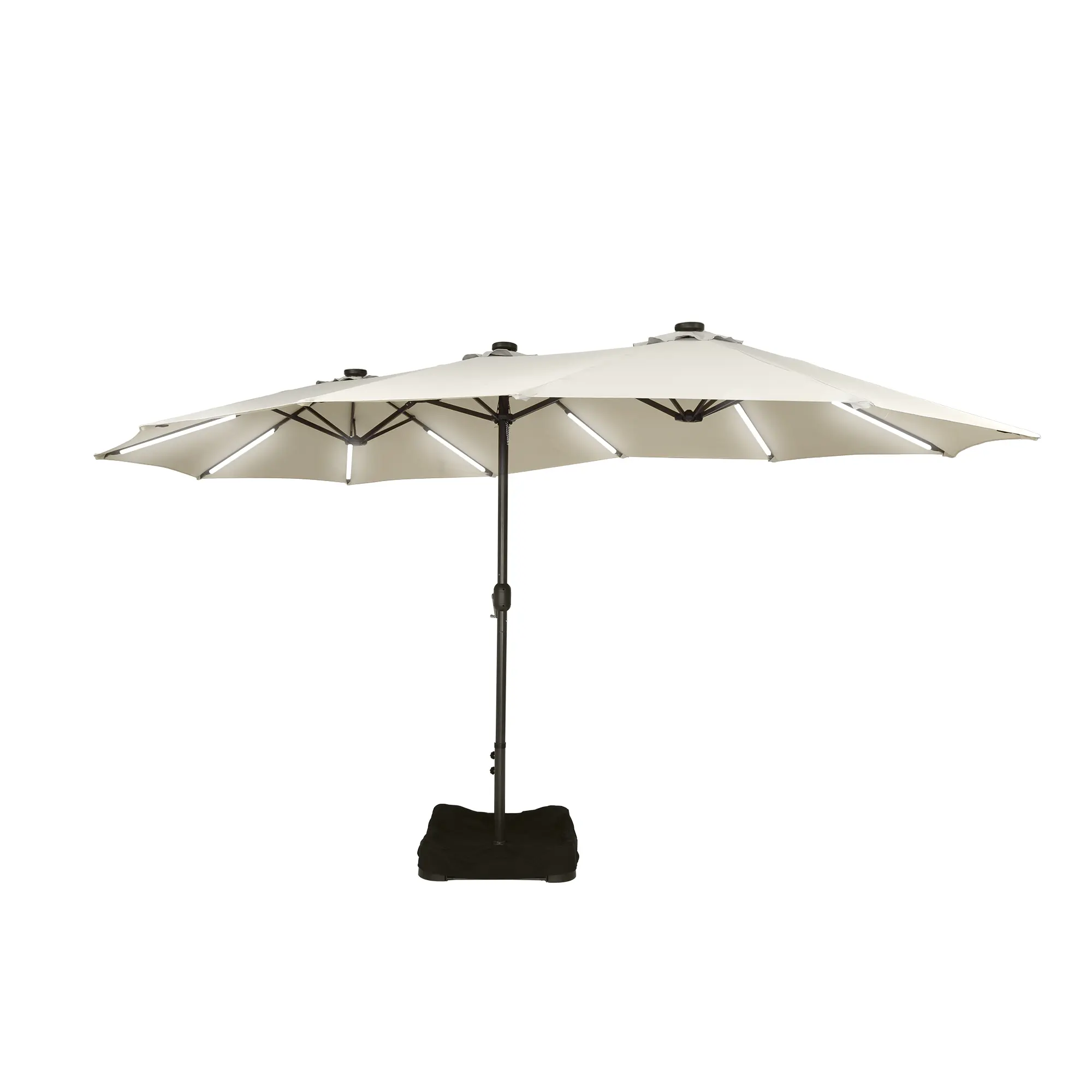 15ft Double-Sided Outdoor Umbrella with Solar String Lights & Base