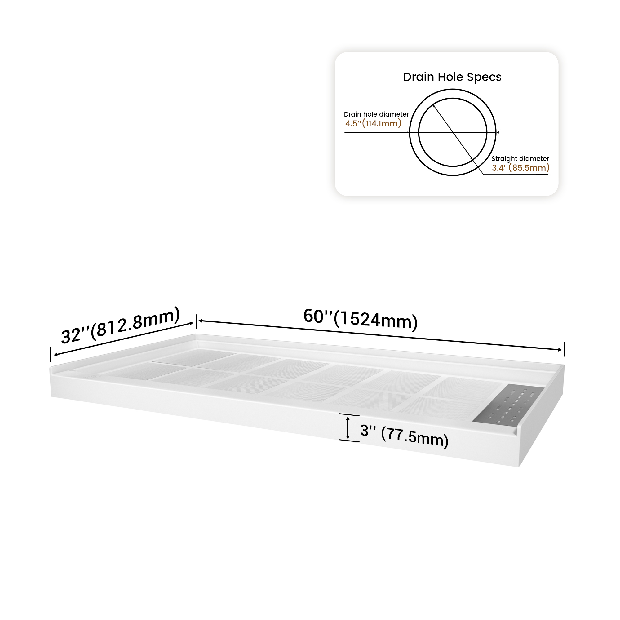 60"x32" White Solid Surface Single Threshold Alcove Shower Pan Base