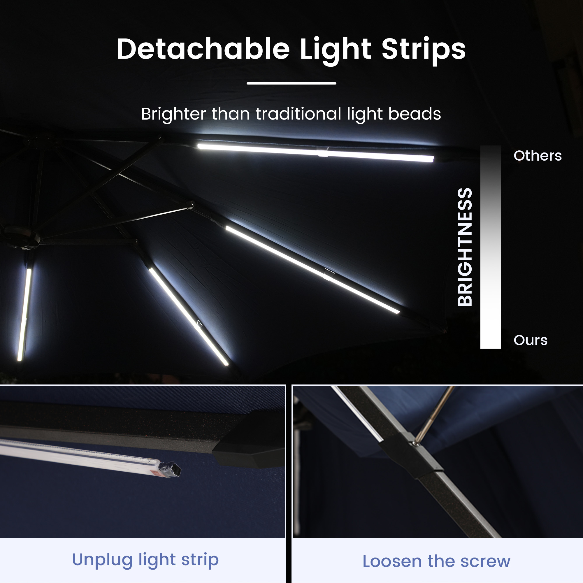 15ft Double-Sided Outdoor Umbrella with Solar String Lights & Base