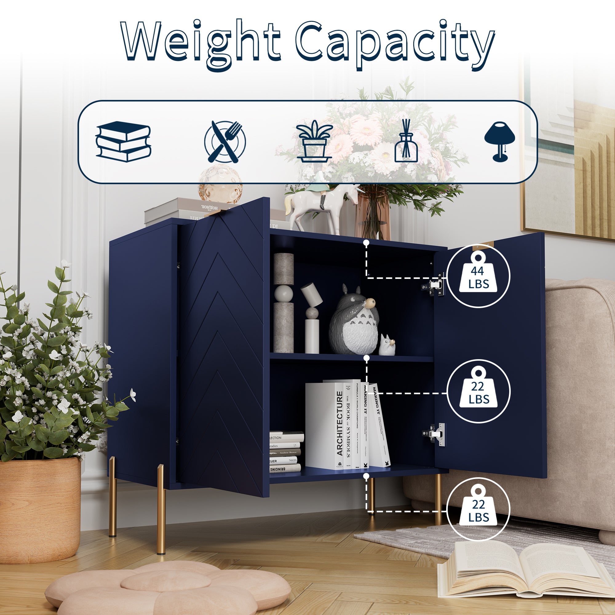 Modern Accent Buffet Cabinet with Adjustable Shelves, Accent Cabinet with 2 Doors, Modern Sideboard Buffet Cabinet, Black Accent Cabinet for Kitchen, Living Room, Entryway and Bedroom