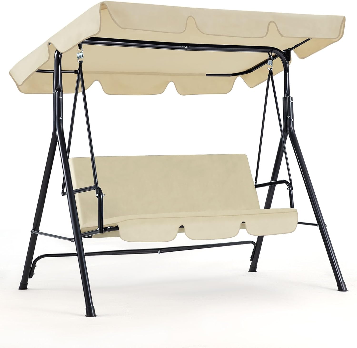 3-Person Steel Frame Outdoor Patio Porch Swing Chair in Beige/Navy Blue/Red/Brown/Dark Gray With Adjustable Canopy