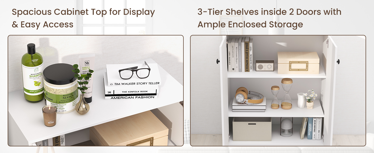 2-Door Modern Floor Storage Cabinet with 3-Tier Shelf