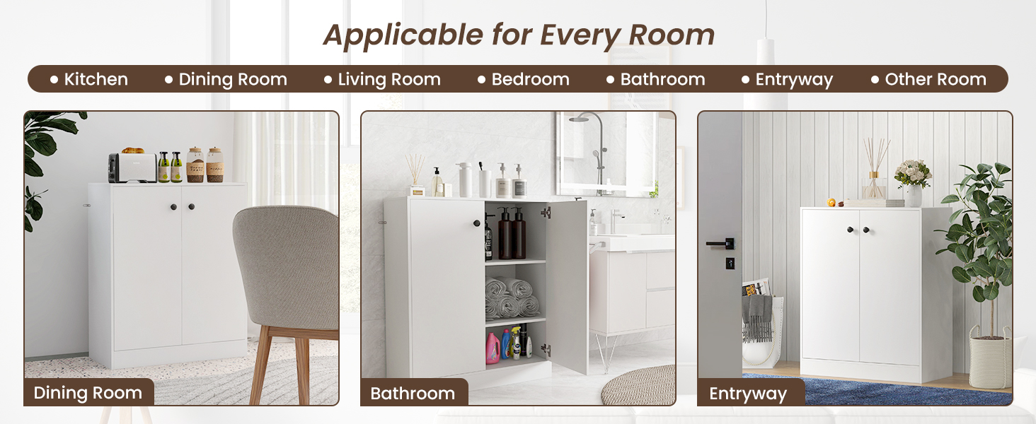 2-Door Modern Floor Storage Cabinet with 3-Tier Shelf