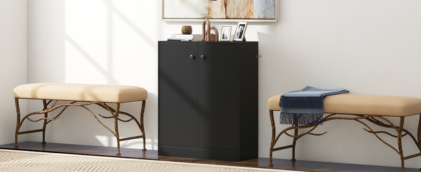 2-Door Modern Floor Storage Cabinet with 3-Tier Shelf