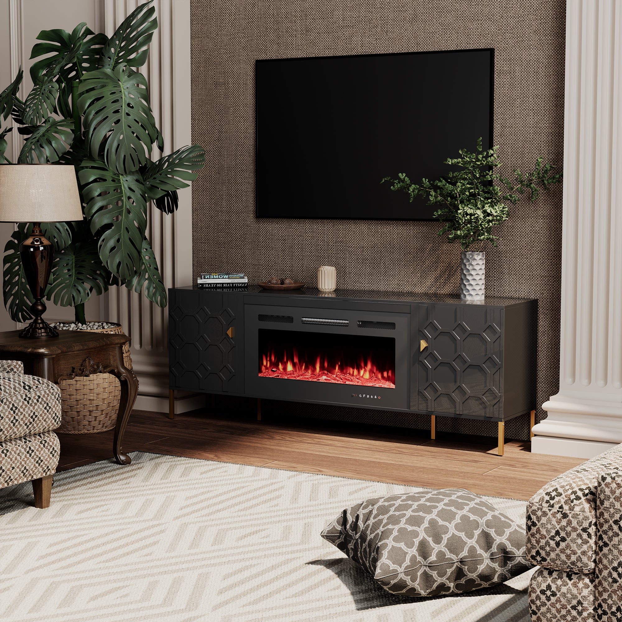 70.08'' Wide Storage Cabinet with Electric Fireplace