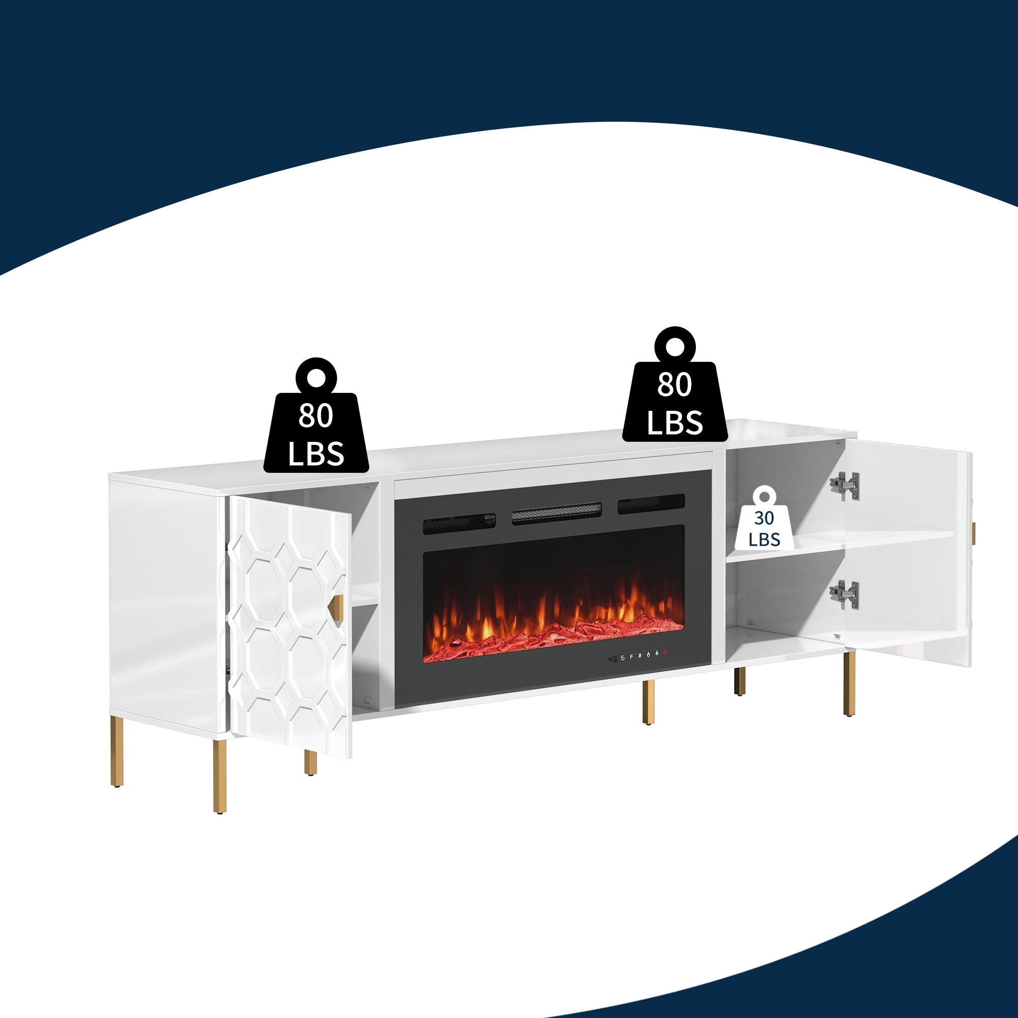 70.08'' Wide Storage Cabinet with Electric Fireplace