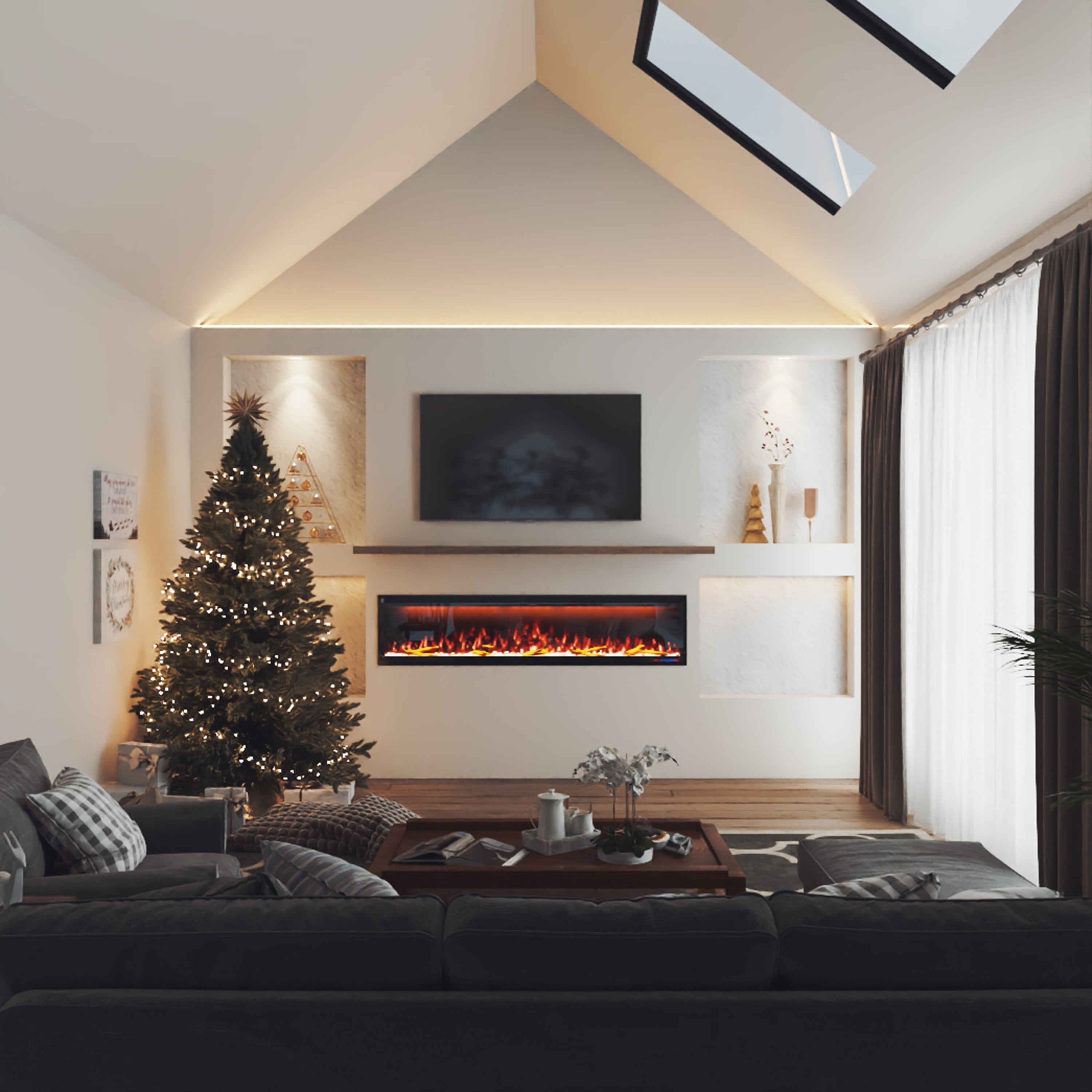 50/60/74/88-in W Black LED Wall-mount Electric Fireplace with Remote Control Included