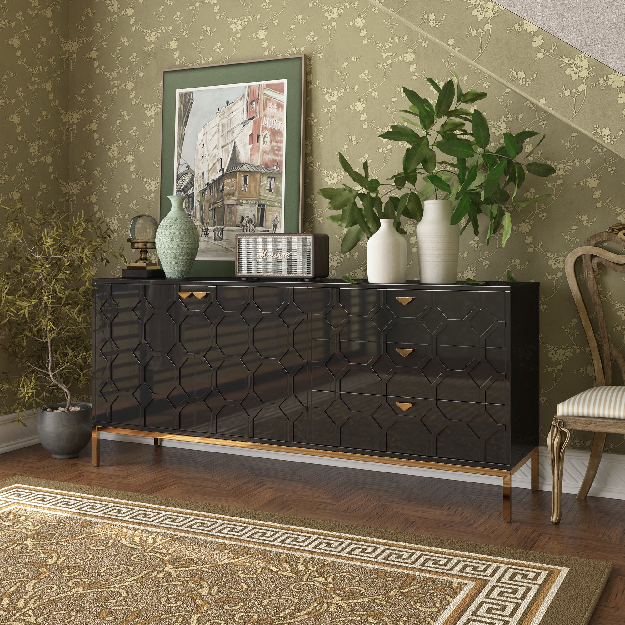 Sideboard Cabinet with Storage 3 Drawers & 2 Doors, Console Table with Storage Cabinet Buffet Cabinet for Living Room, Dining Room, Entryway