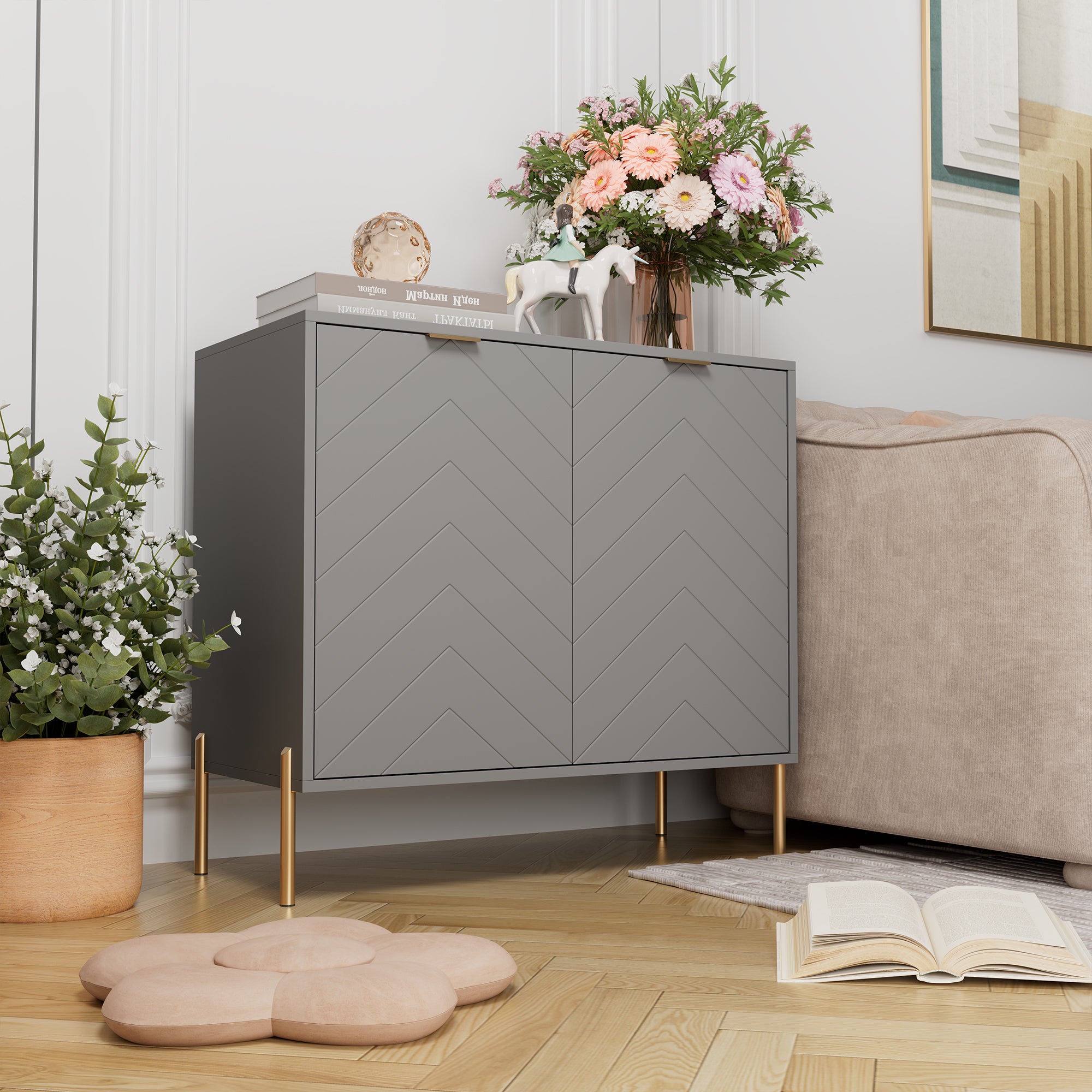 Modern Accent Buffet Cabinet with Adjustable Shelves, Accent Cabinet with 2 Doors, Modern Sideboard Buffet Cabinet, Black Accent Cabinet for Kitchen, Living Room, Entryway and Bedroom