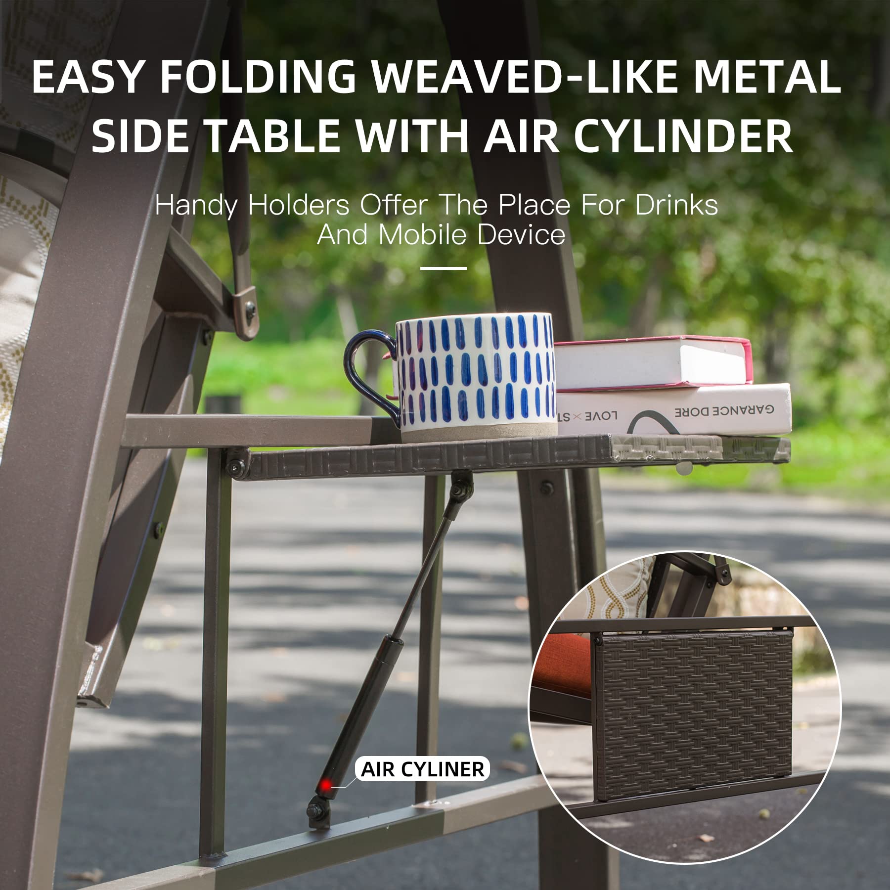 Patio Porch Swing Chair with Adjustable Canopy Solar LED Light Glider and Sunbrella Cushions Deluxe Hammock Swing for Outdoor Garden Balcony Backyard