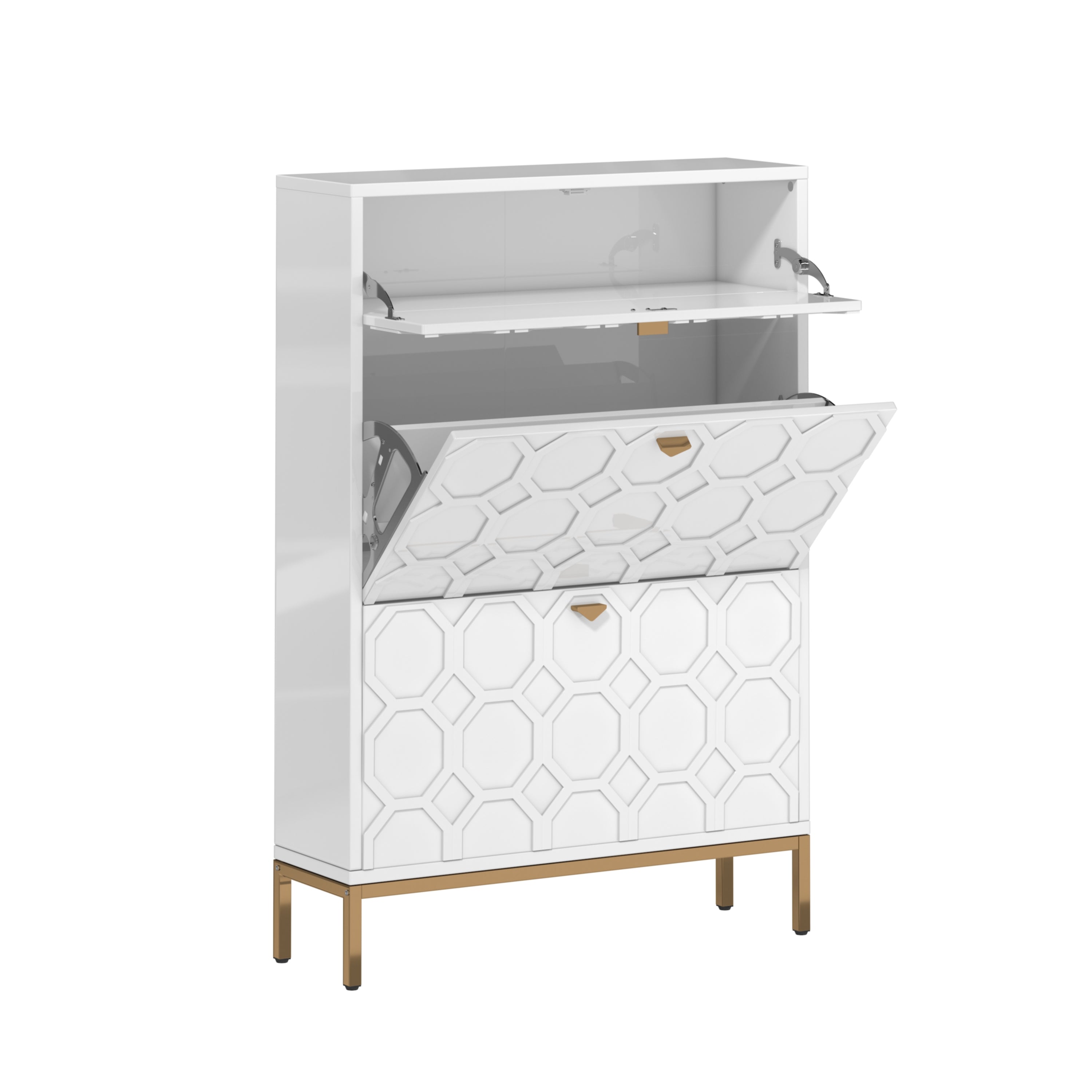 Boyel Living 46.5 in.H x 31.5 in.W White Shoe Storage Cabinet with Drawers and Golden Handle